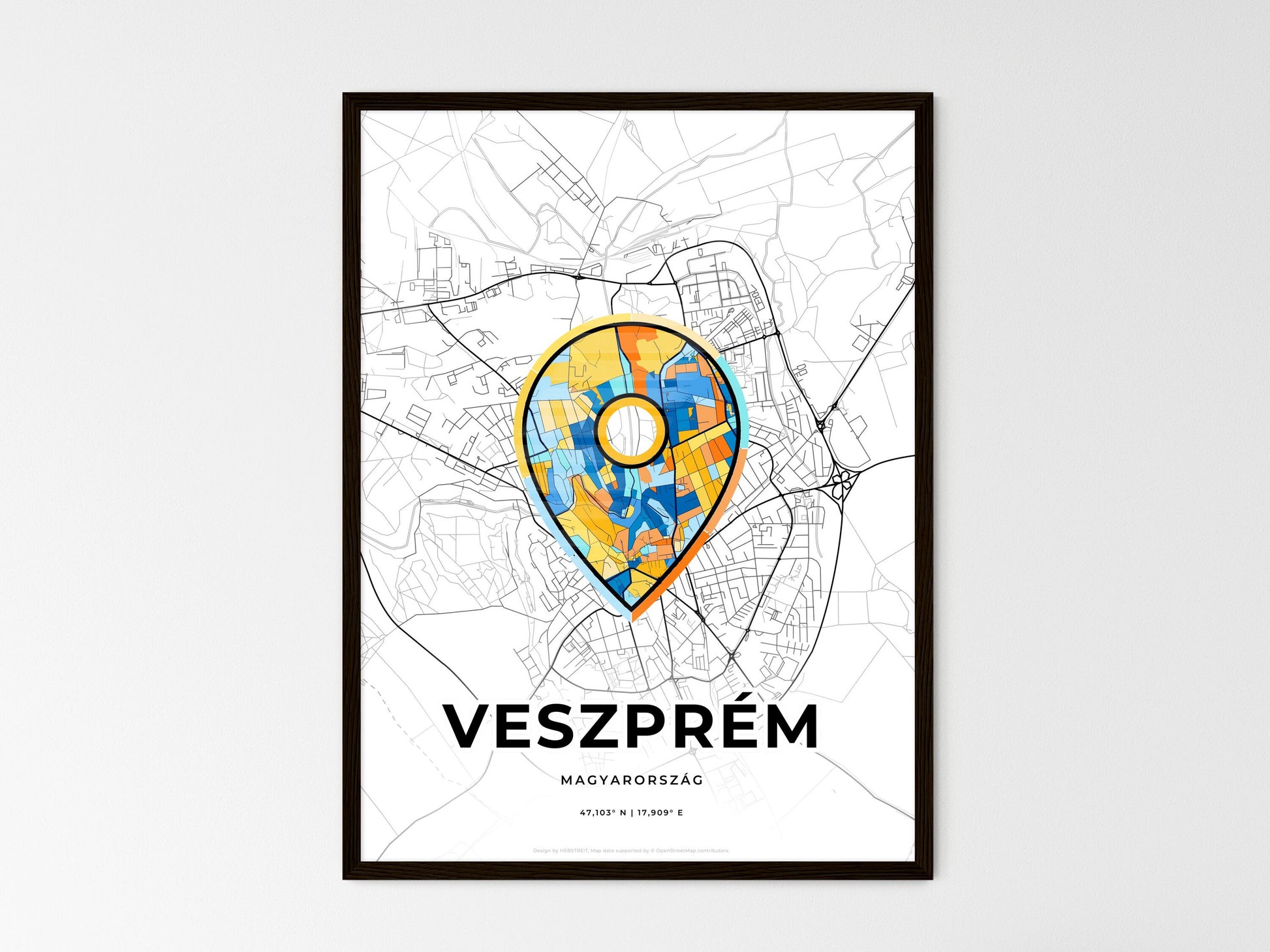 Veszprém Hungary wedding art map with pointer icon