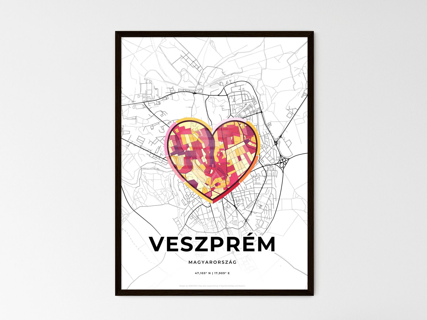 Veszprém Hungary wedding art map with heart icon