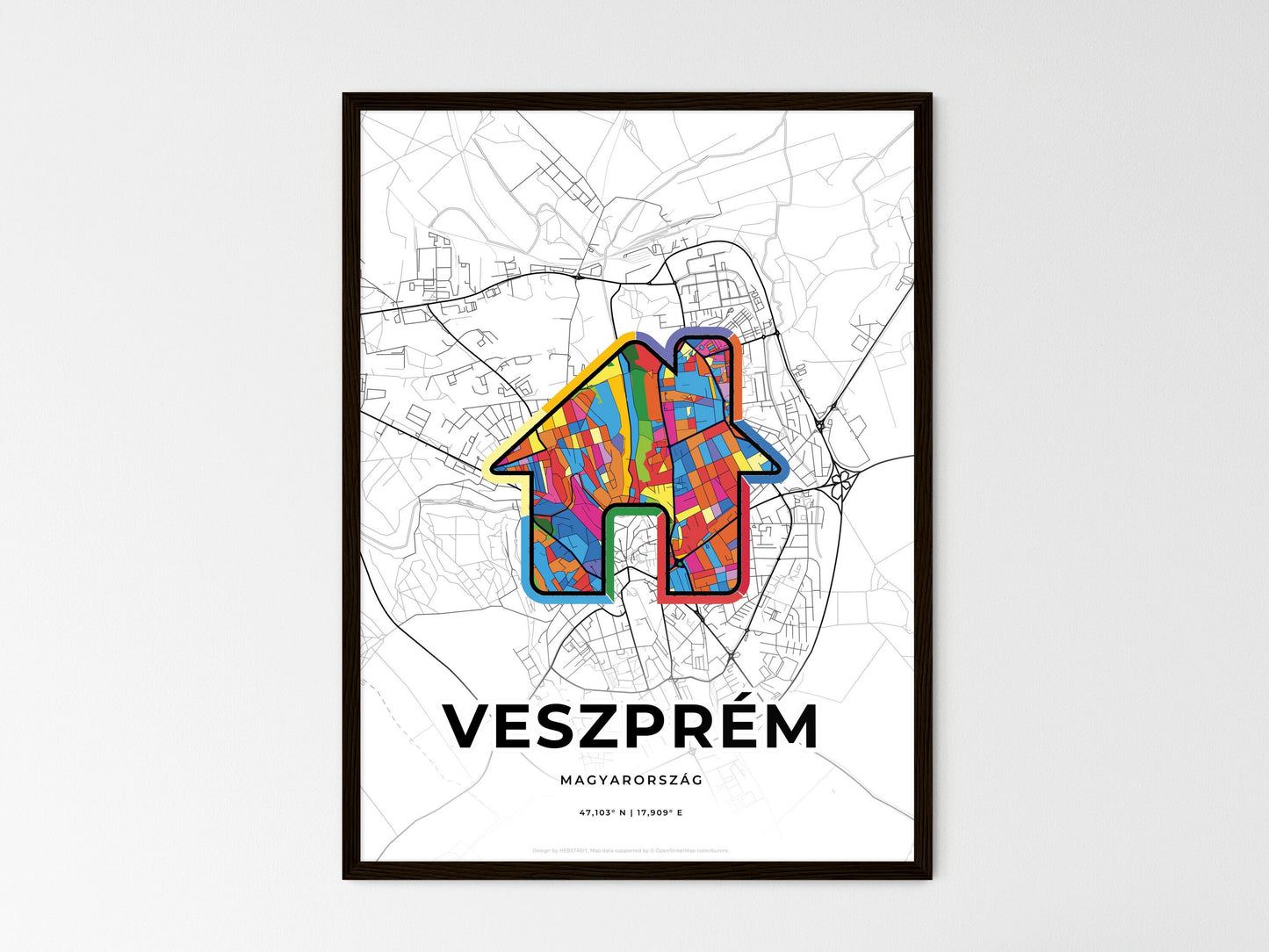 Veszprém Hungary wedding art map with home icon