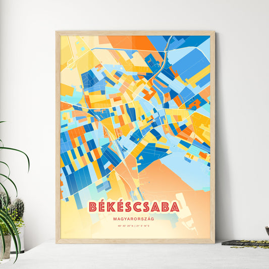 Colorful BÉKÉSCSABA HUNGARY Fine Art Map Blue Orange