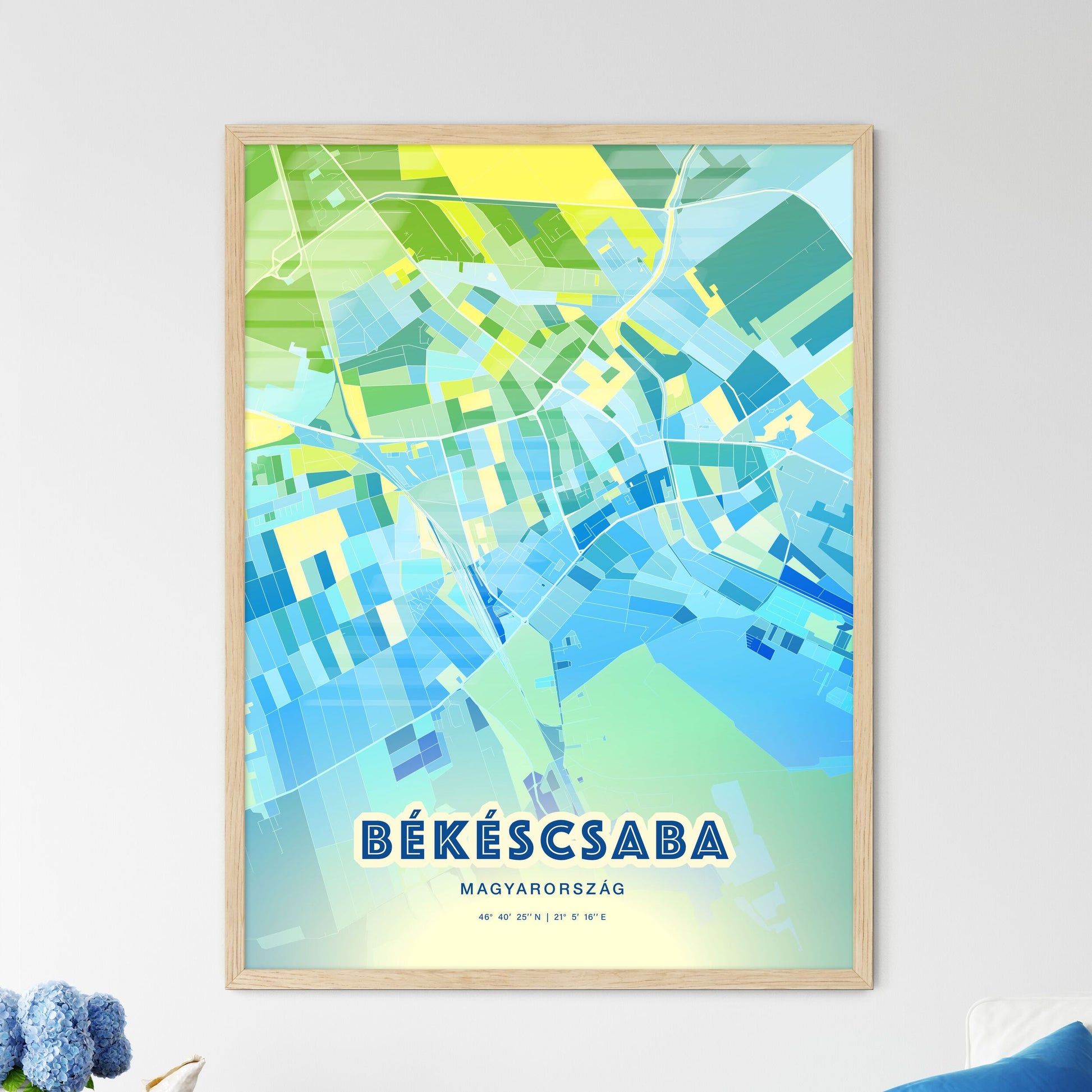 Colorful BÉKÉSCSABA HUNGARY Fine Art Map Cool Blue