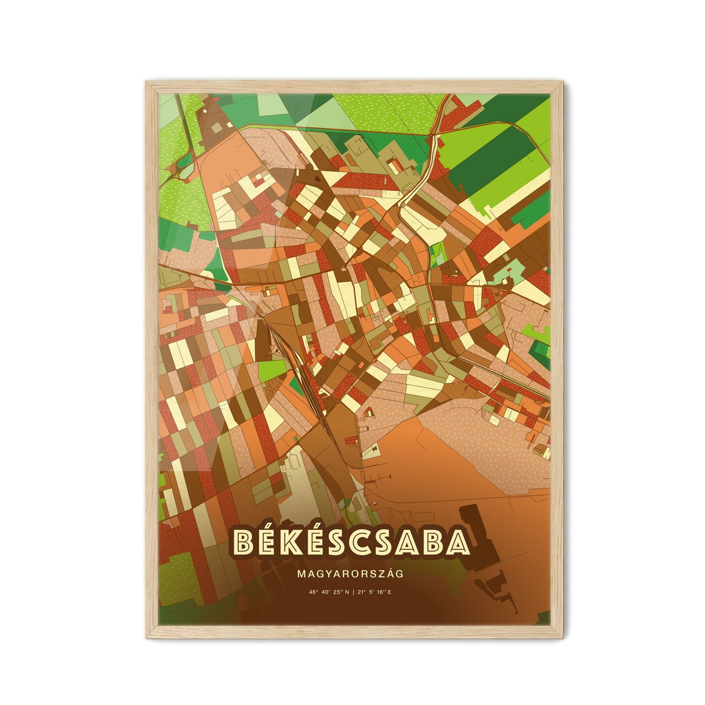 Colorful BÉKÉSCSABA HUNGARY Fine Art Map Farmhouse