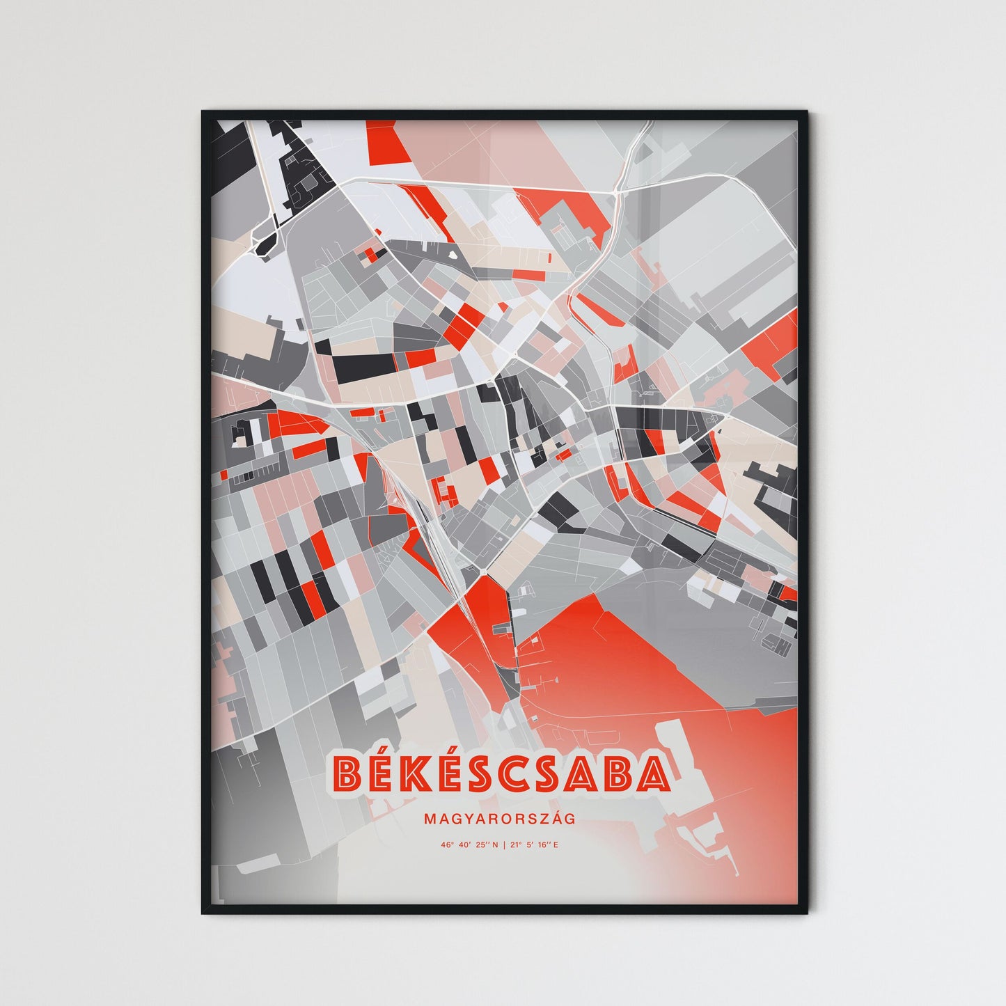 Colorful BÉKÉSCSABA HUNGARY Fine Art Map Modern