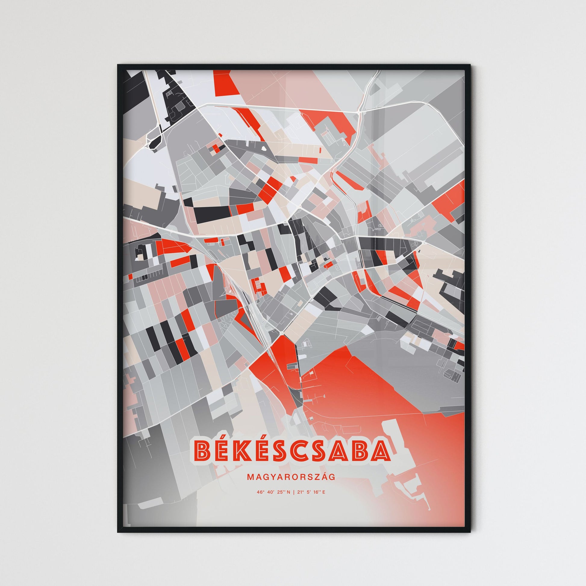 Colorful BÉKÉSCSABA HUNGARY Fine Art Map Modern