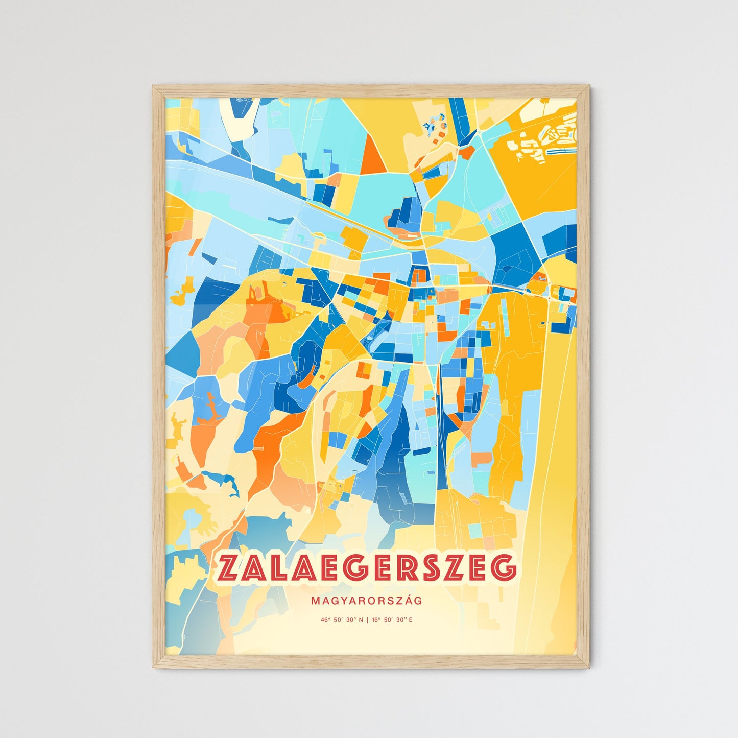 Colorful ZALAEGERSZEG HUNGARY Fine Art Map Blue Orange