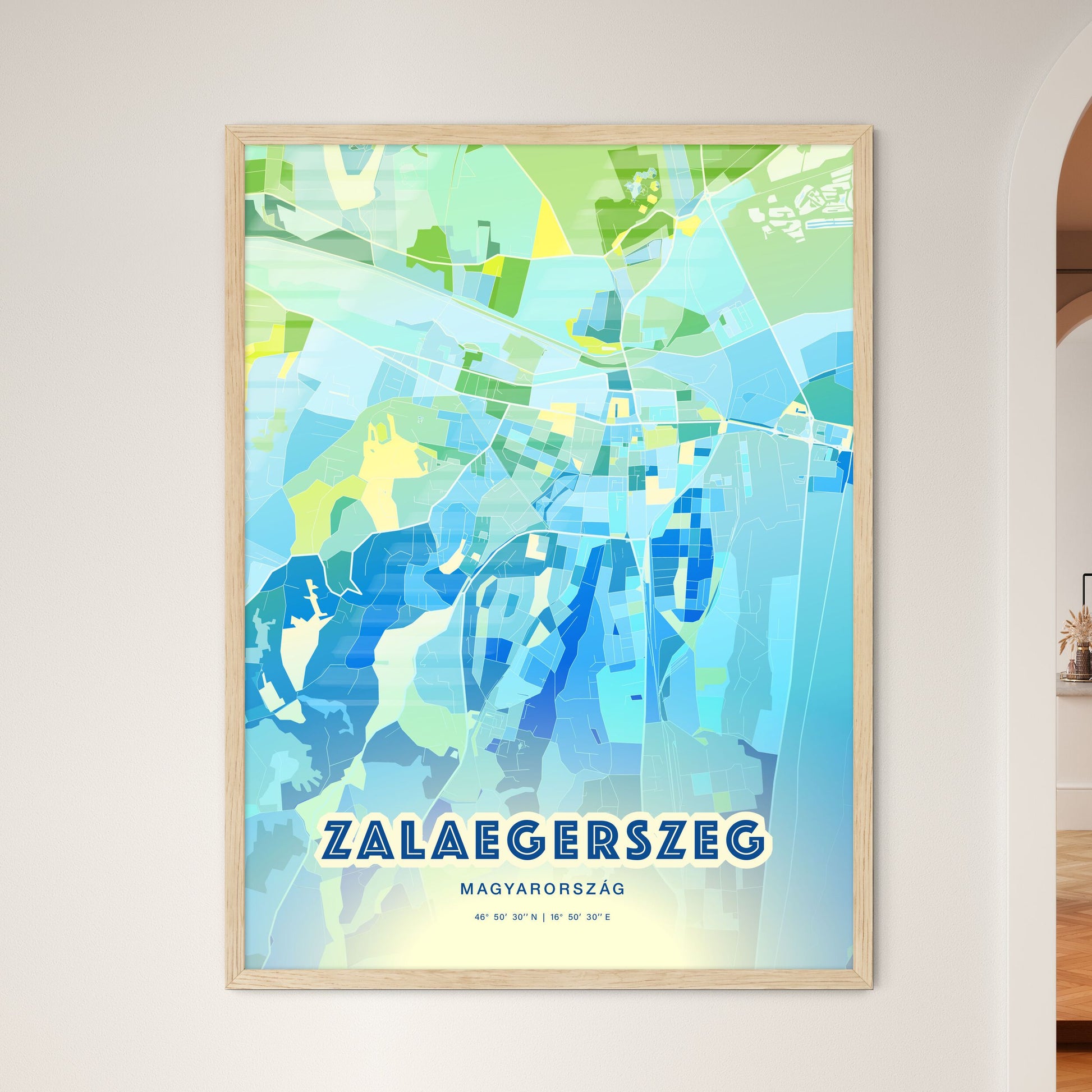 Colorful ZALAEGERSZEG HUNGARY Fine Art Map Cool Blue