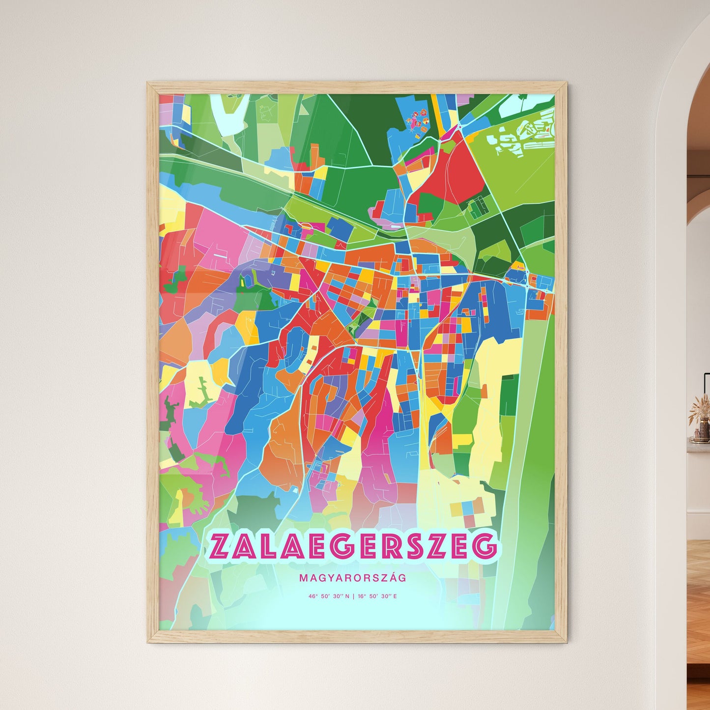 Colorful ZALAEGERSZEG HUNGARY Fine Art Map Crazy Colors