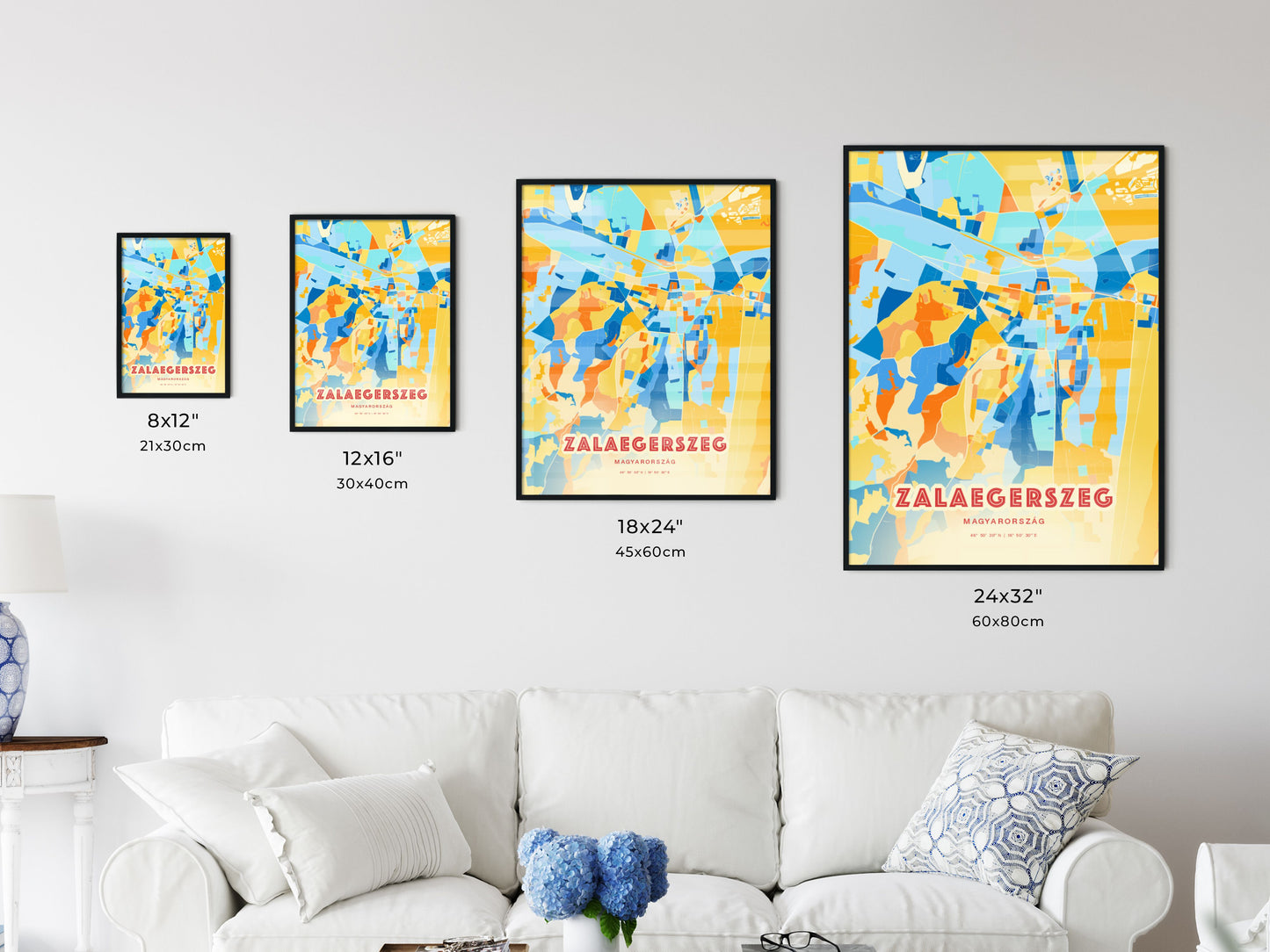 Colorful ZALAEGERSZEG HUNGARY Fine Art Map Blue Orange