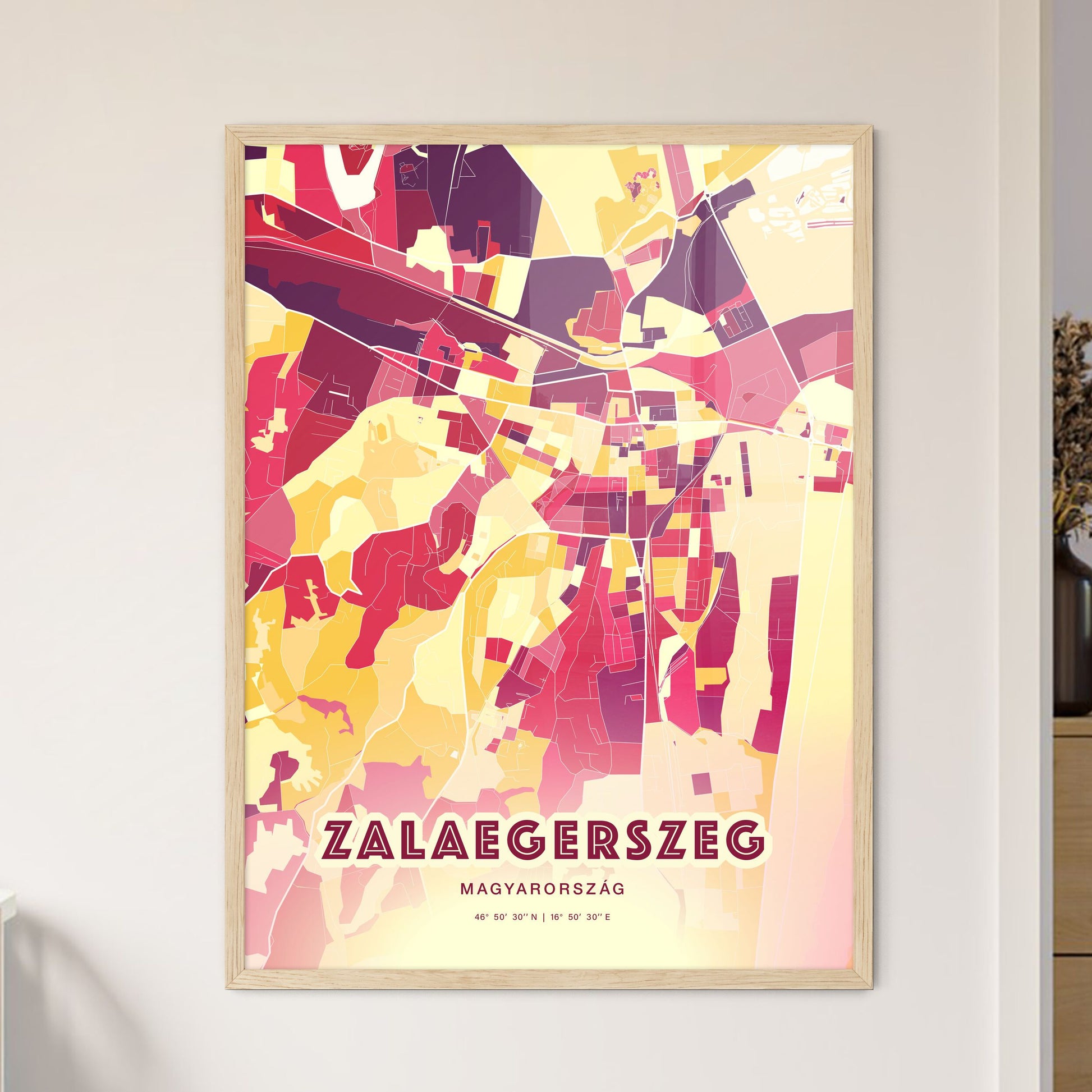 Colorful ZALAEGERSZEG HUNGARY Fine Art Map Hot Red