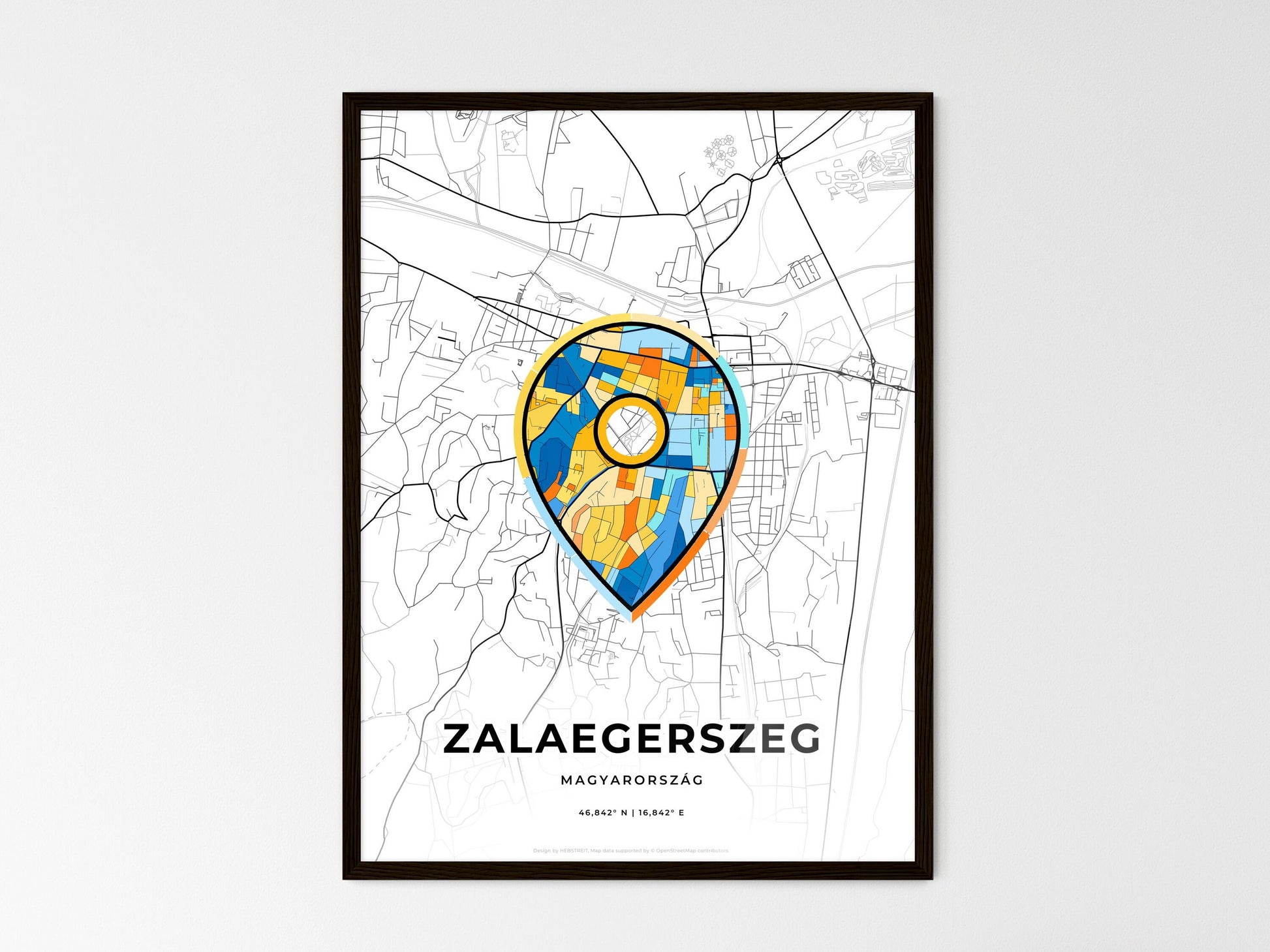 Zalaegerszeg Hungary wedding art map with pointer icon