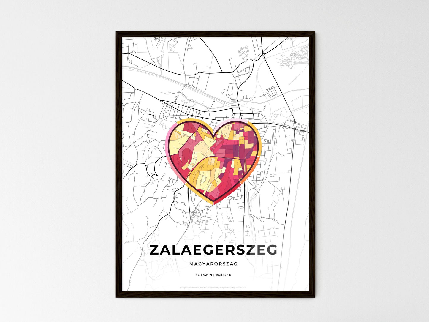 Zalaegerszeg Hungary wedding art map with heart icon