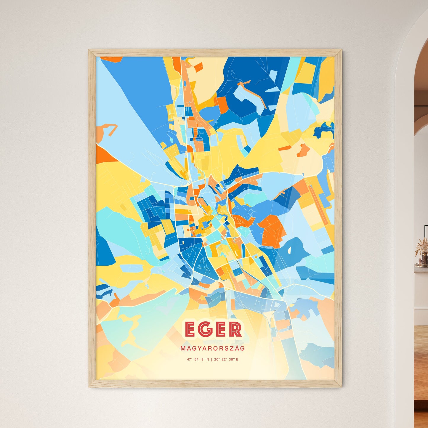 Colorful EGER HUNGARY Fine Art Map Blue Orange