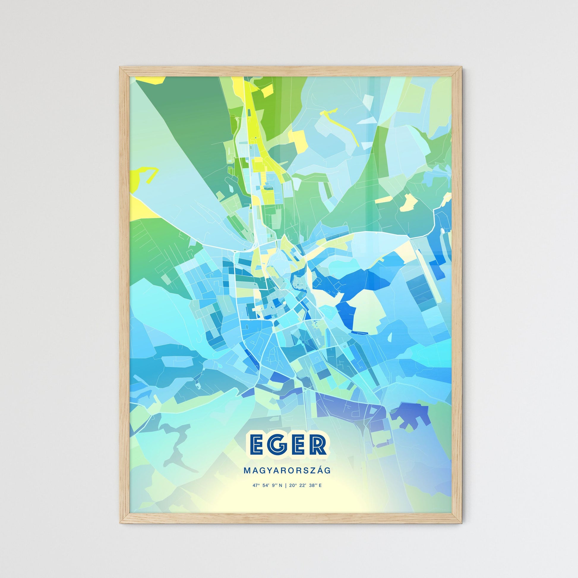 Colorful EGER HUNGARY Fine Art Map Cool Blue