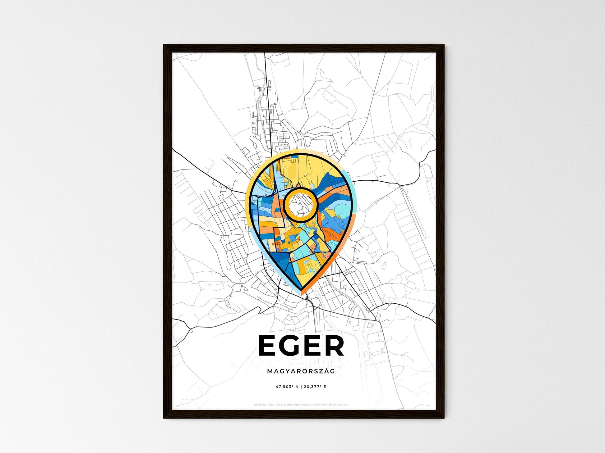 Eger Hungary wedding art map with pointer icon