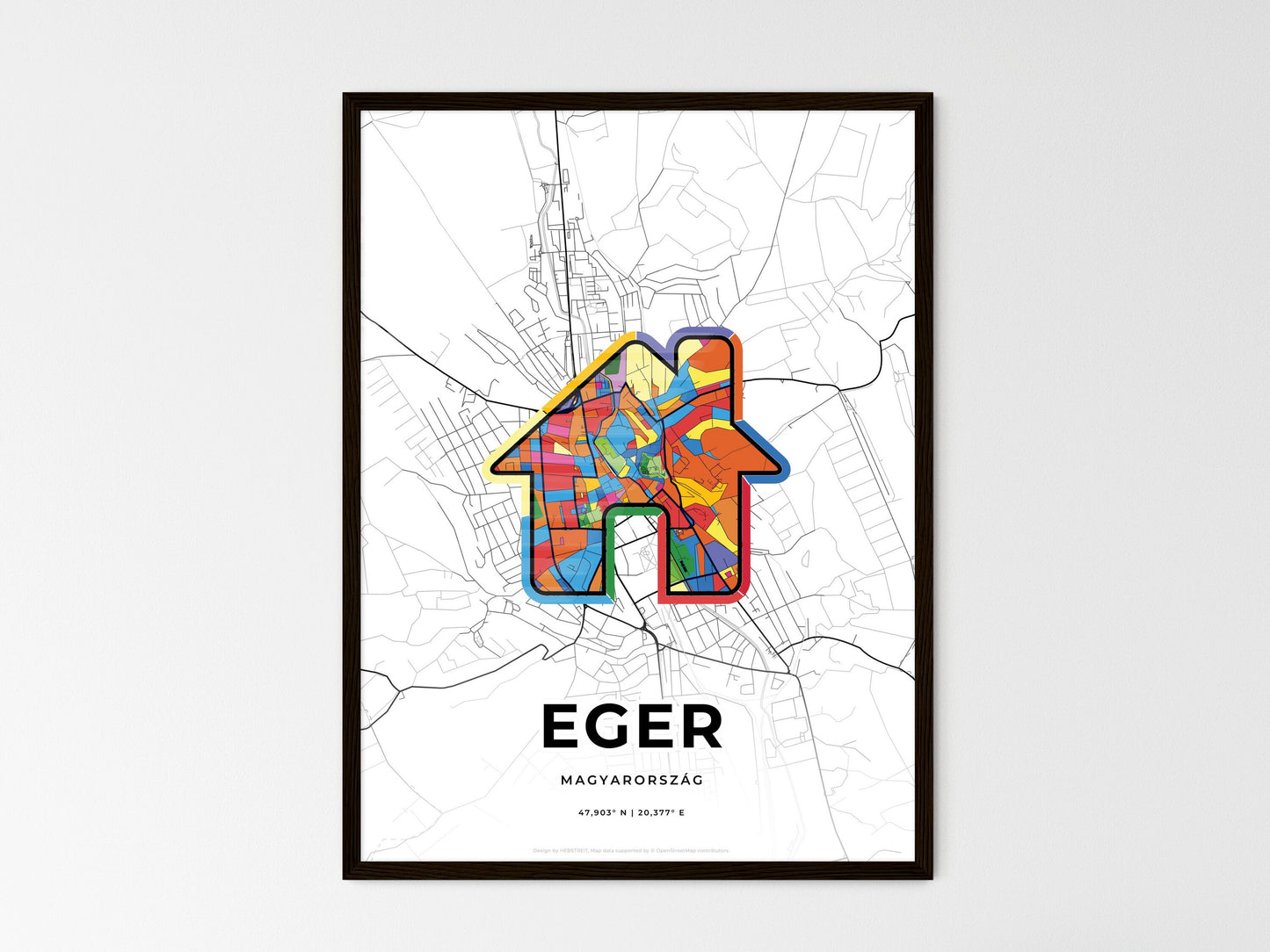 Eger Hungary wedding art map with home icon