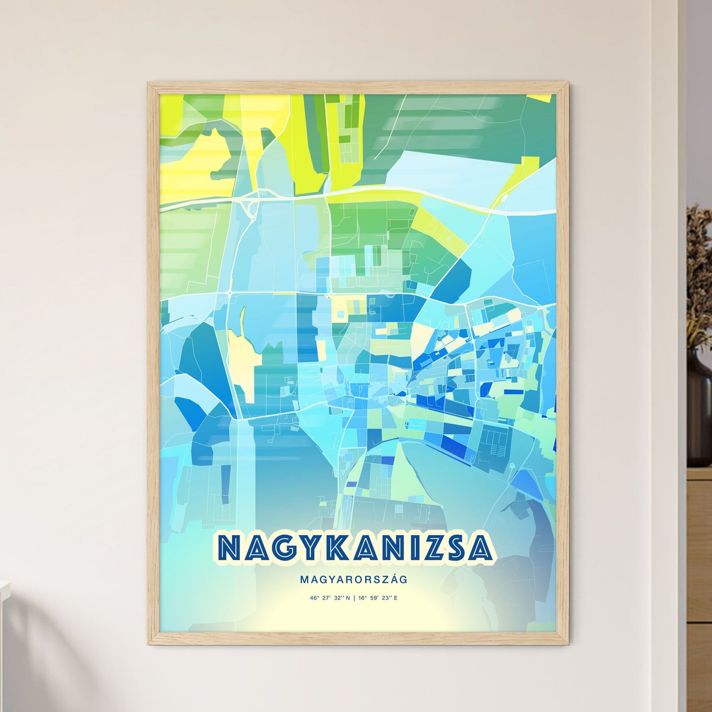 Colorful NAGYKANIZSA HUNGARY Fine Art Map Cool Blue