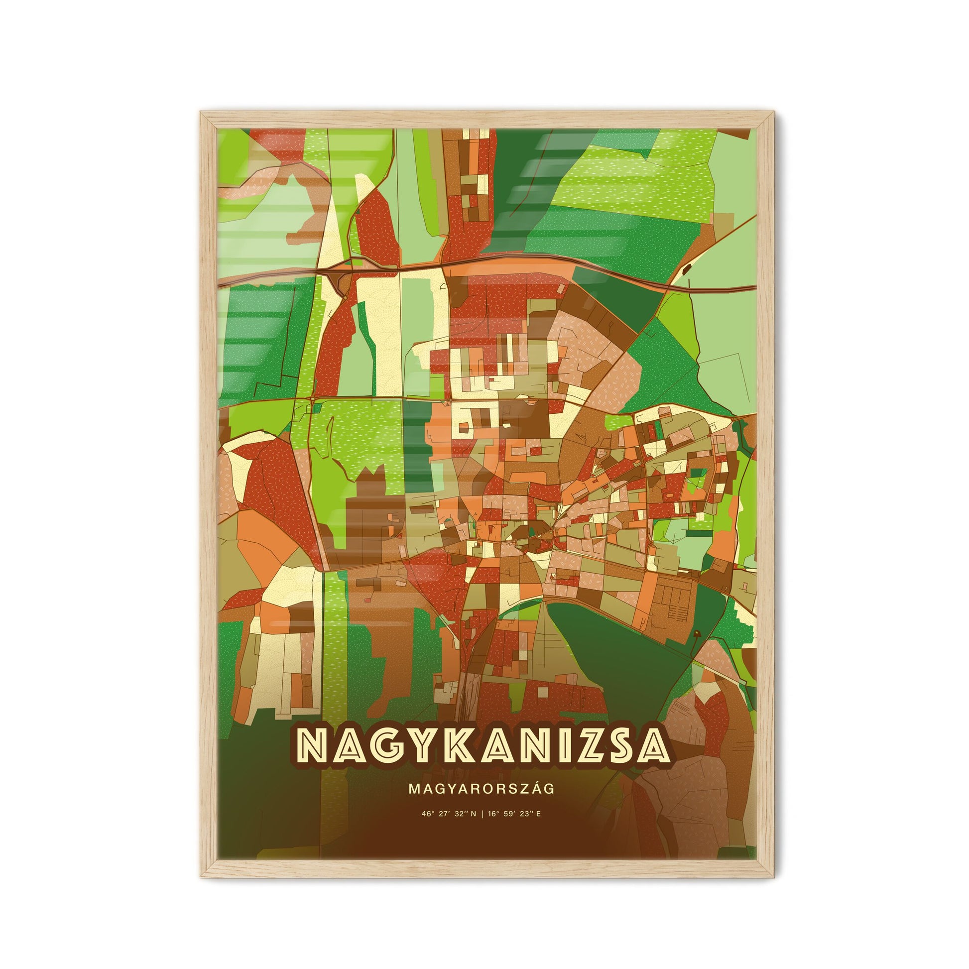 Colorful NAGYKANIZSA HUNGARY Fine Art Map Farmhouse