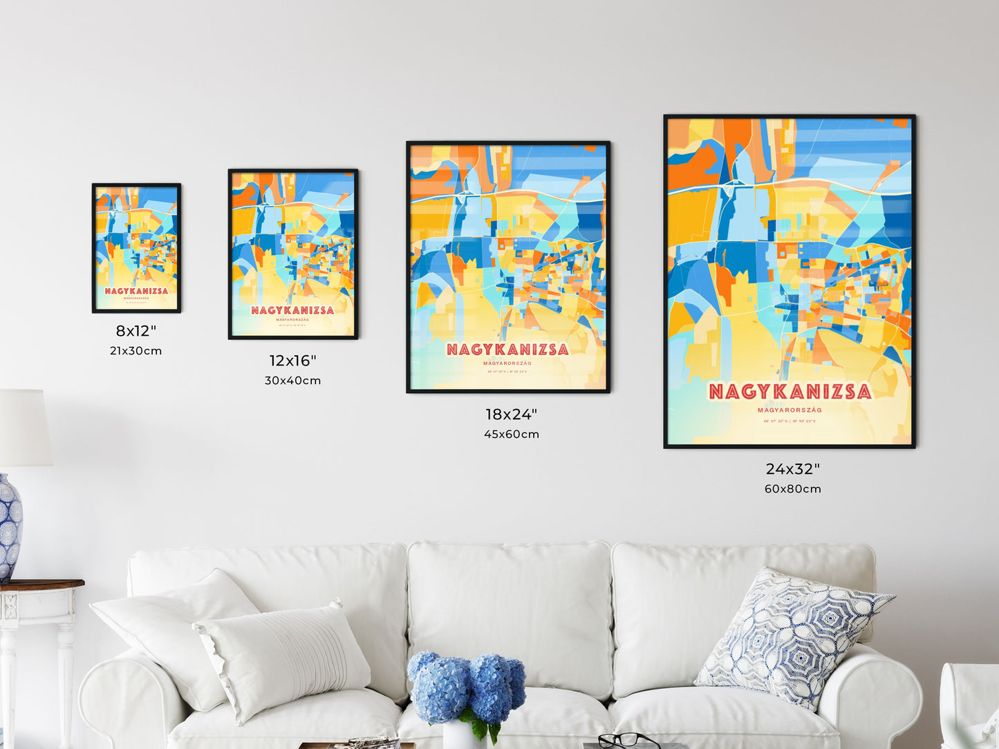 Colorful NAGYKANIZSA HUNGARY Fine Art Map Blue Orange