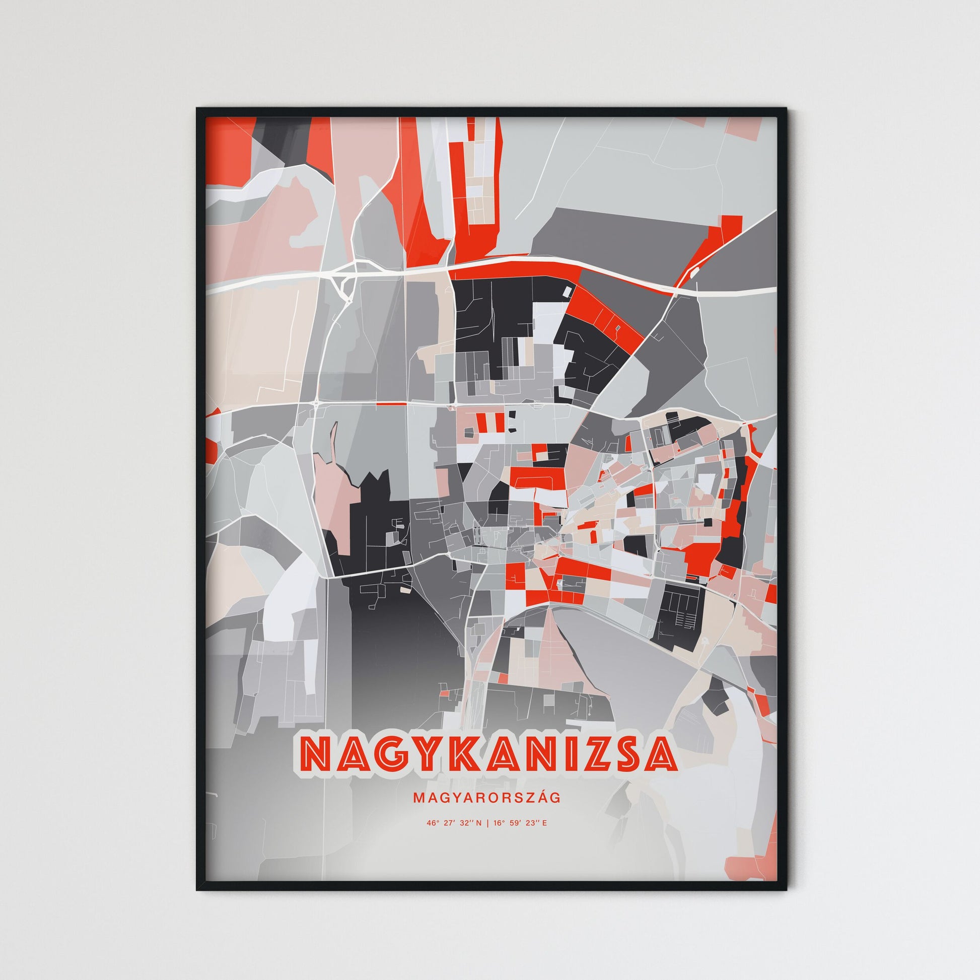 Colorful NAGYKANIZSA HUNGARY Fine Art Map Modern