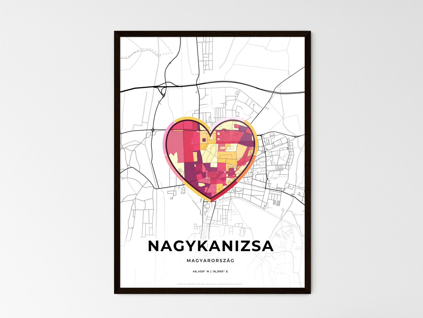 Nagykanizsa Hungary wedding art map with heart icon