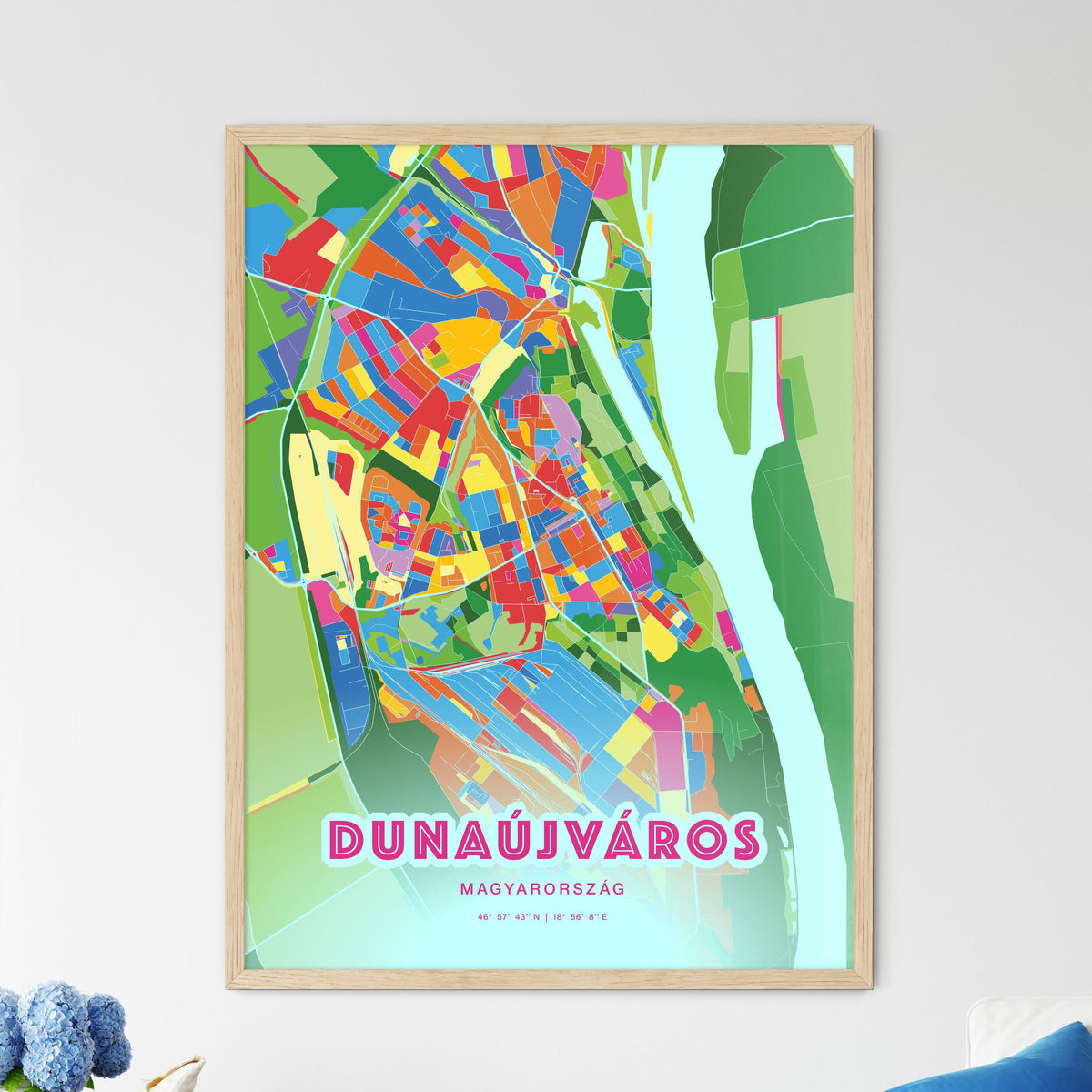 Colorful DUNAÚJVÁROS HUNGARY Fine Art Map Crazy Colors