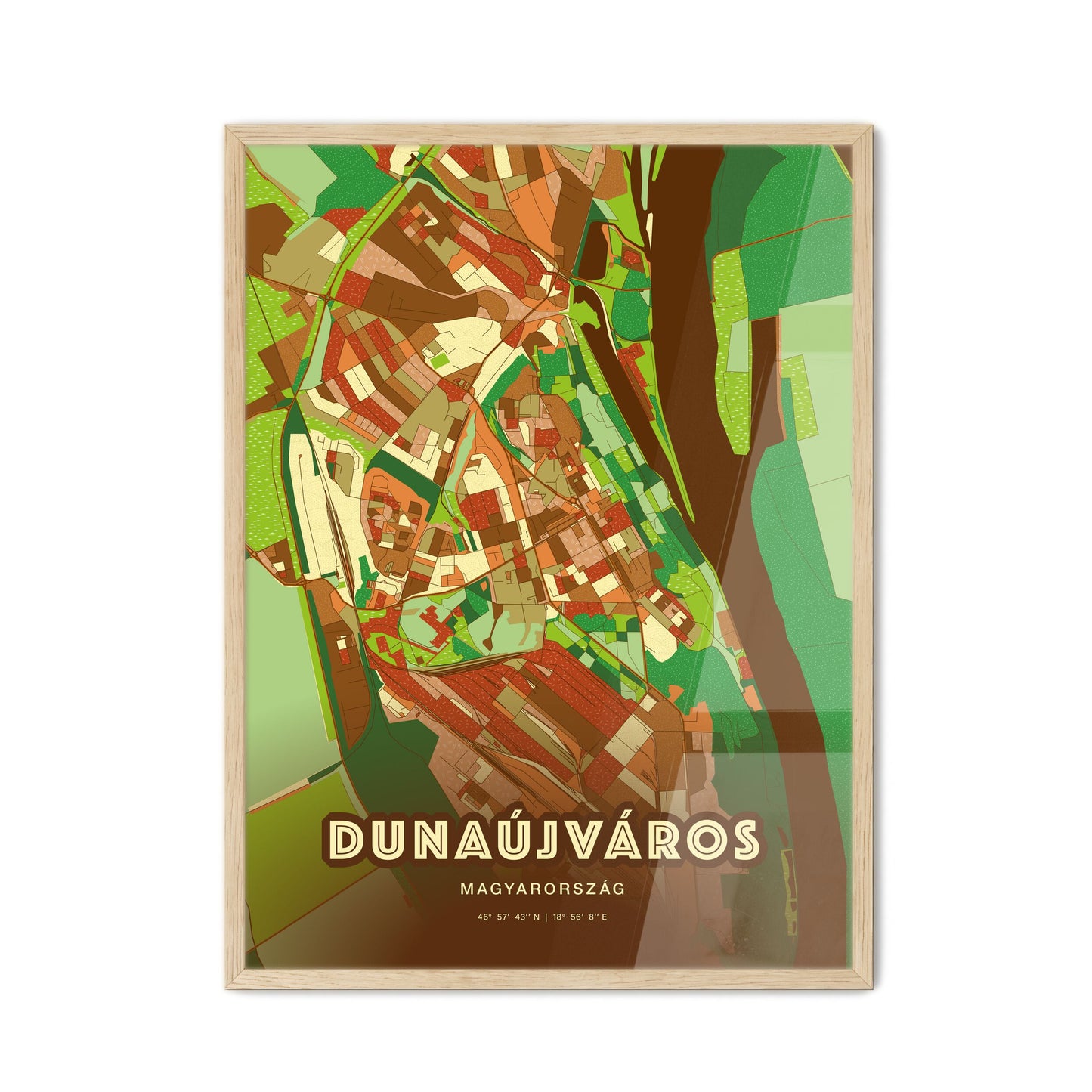 Colorful DUNAÚJVÁROS HUNGARY Fine Art Map Farmhouse