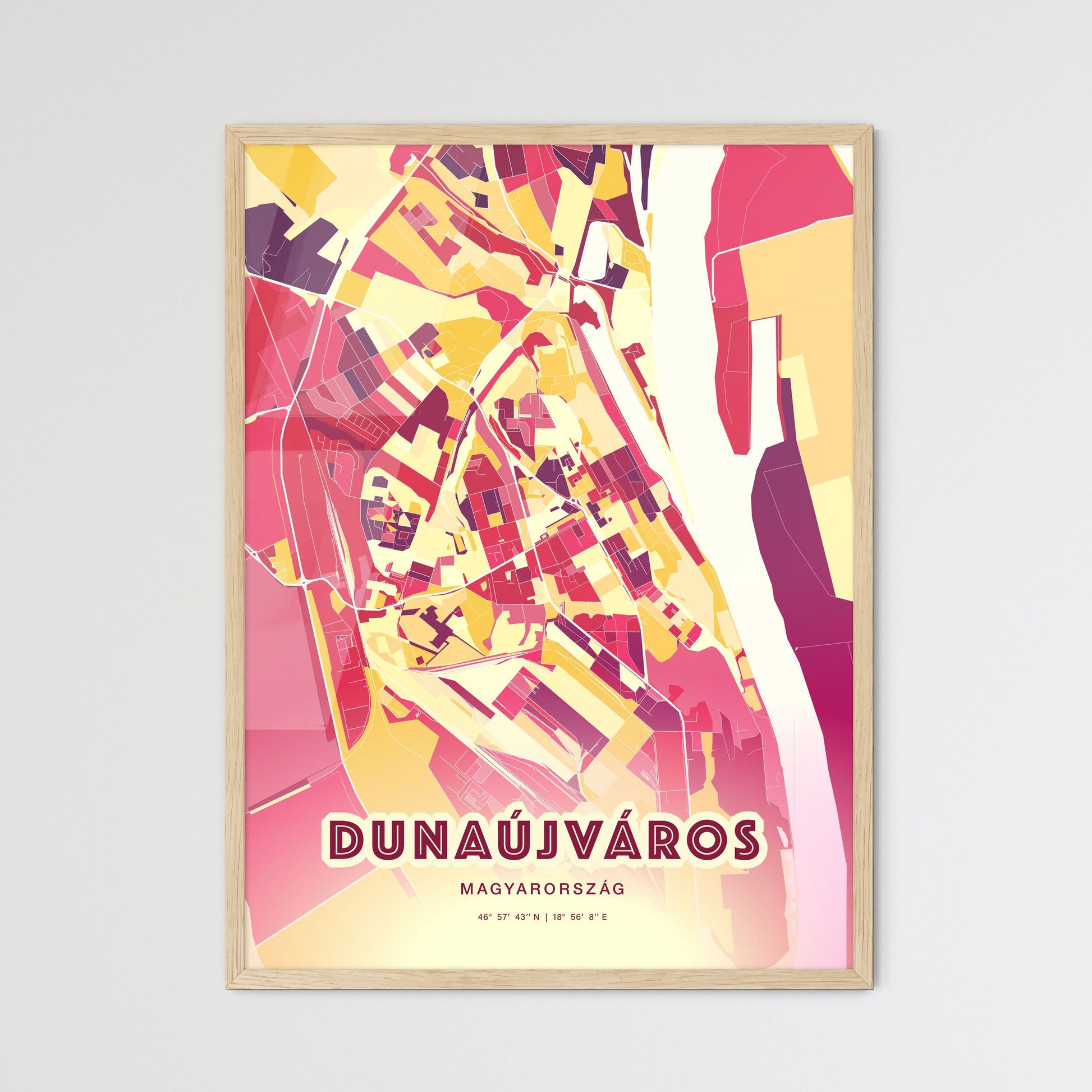 Colorful DUNAÚJVÁROS HUNGARY Fine Art Map Hot Red