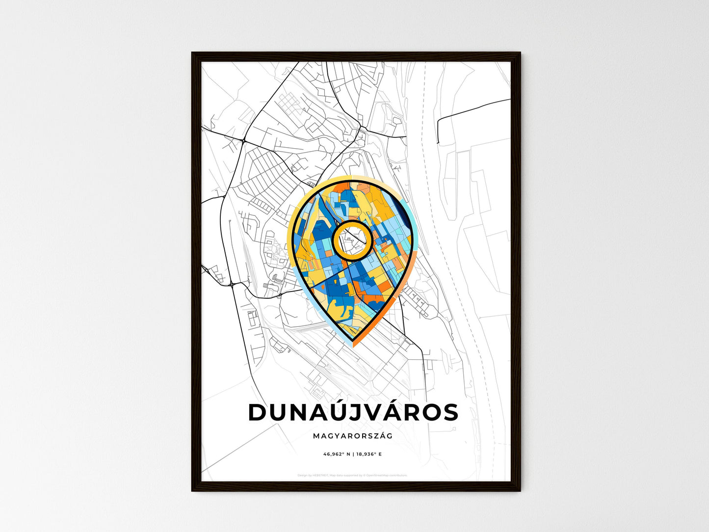 Dunaújváros Hungary wedding art map with pointer icon