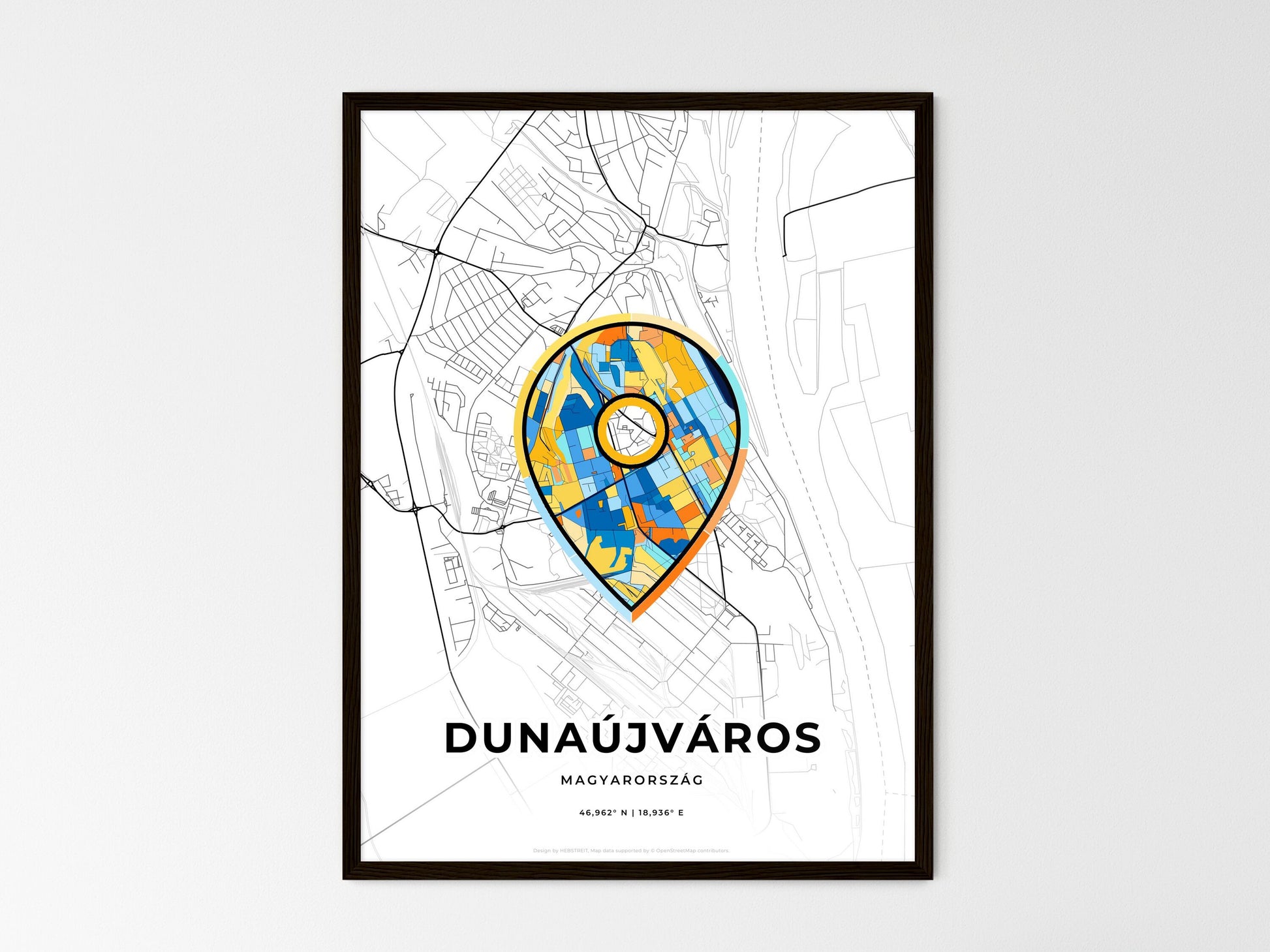 Dunaújváros Hungary wedding art map with pointer icon