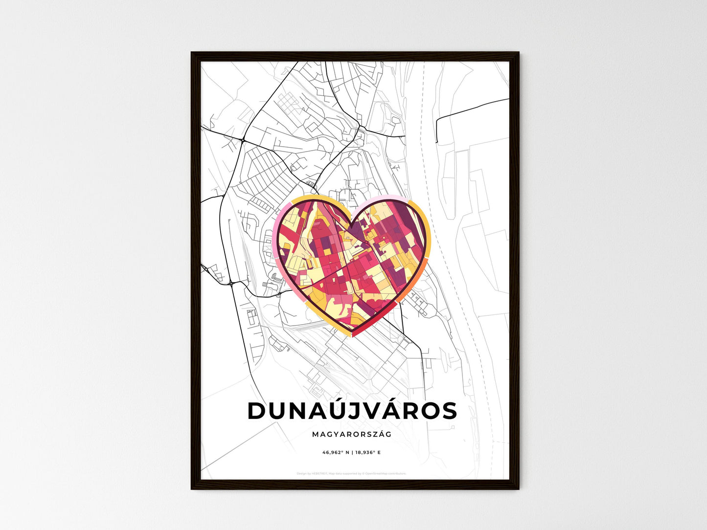Dunaújváros Hungary wedding art map with heart icon