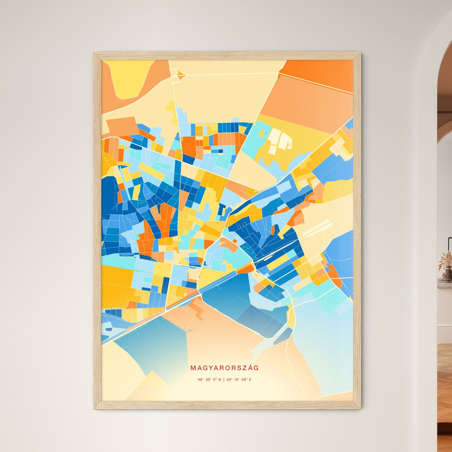 Colorful HÓDMEZŐVÁSÁRHELY HUNGARY Fine Art Map Blue Orange