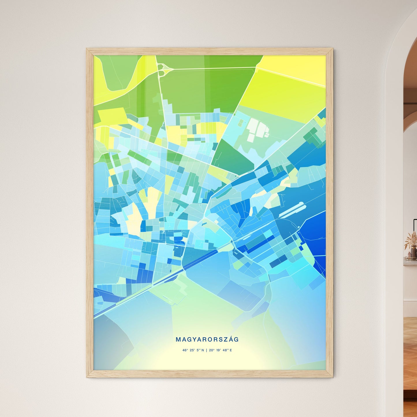 Colorful HÓDMEZŐVÁSÁRHELY HUNGARY Fine Art Map Cool Blue