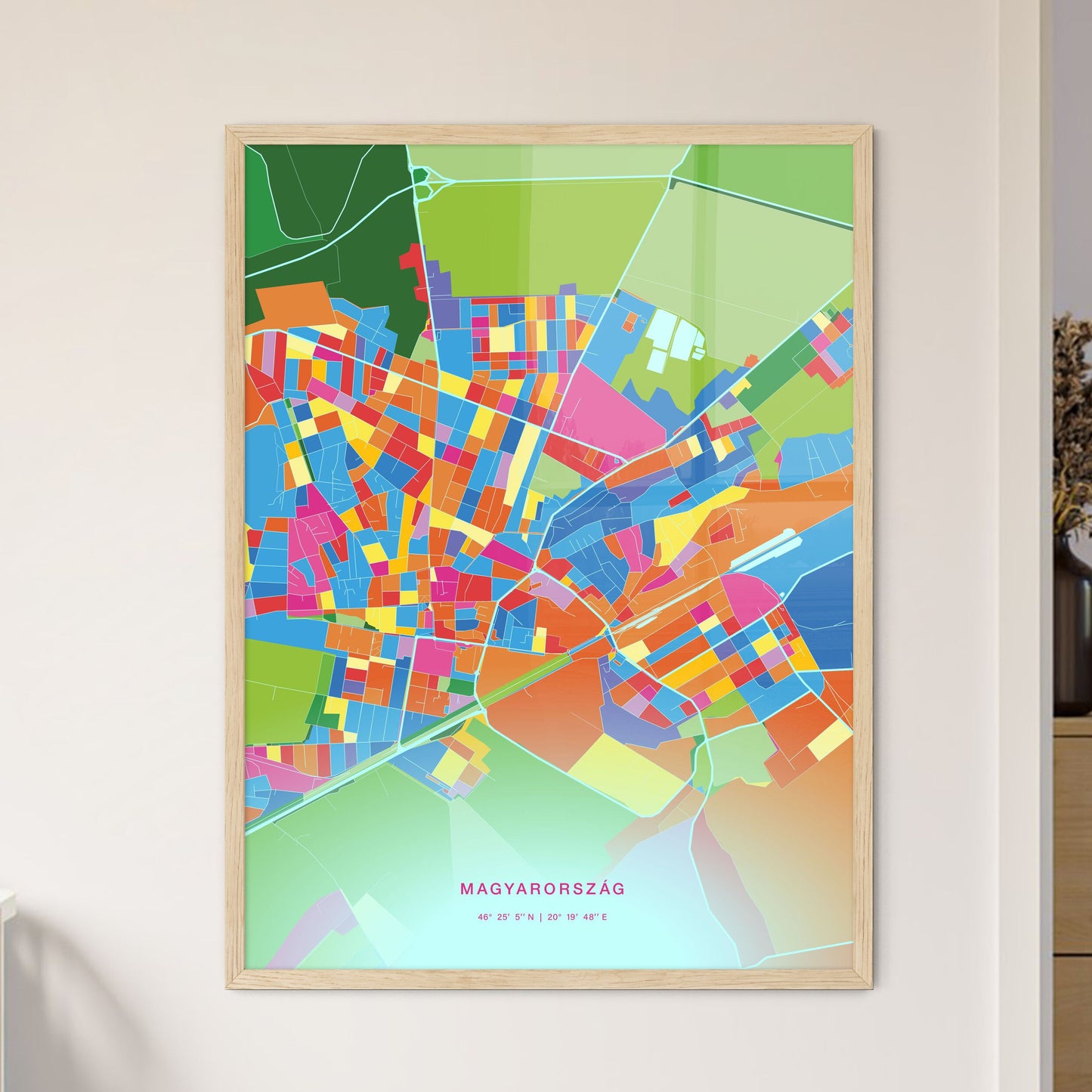 Colorful HÓDMEZŐVÁSÁRHELY HUNGARY Fine Art Map Crazy Colors