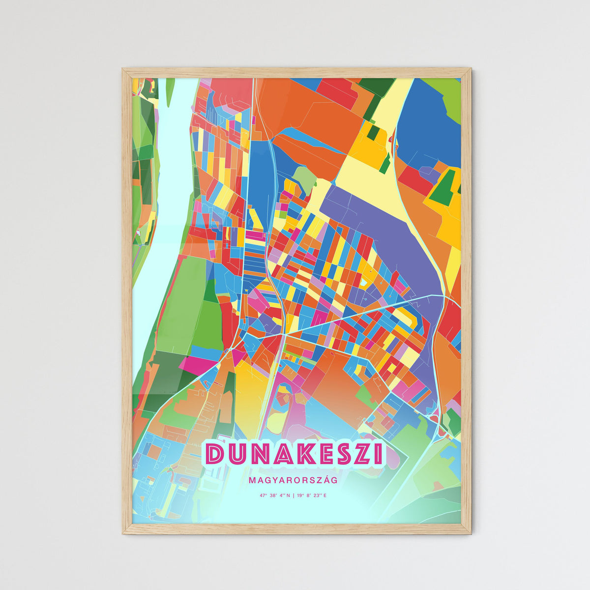 Colorful DUNAKESZI HUNGARY Fine Art Map Crazy Colors