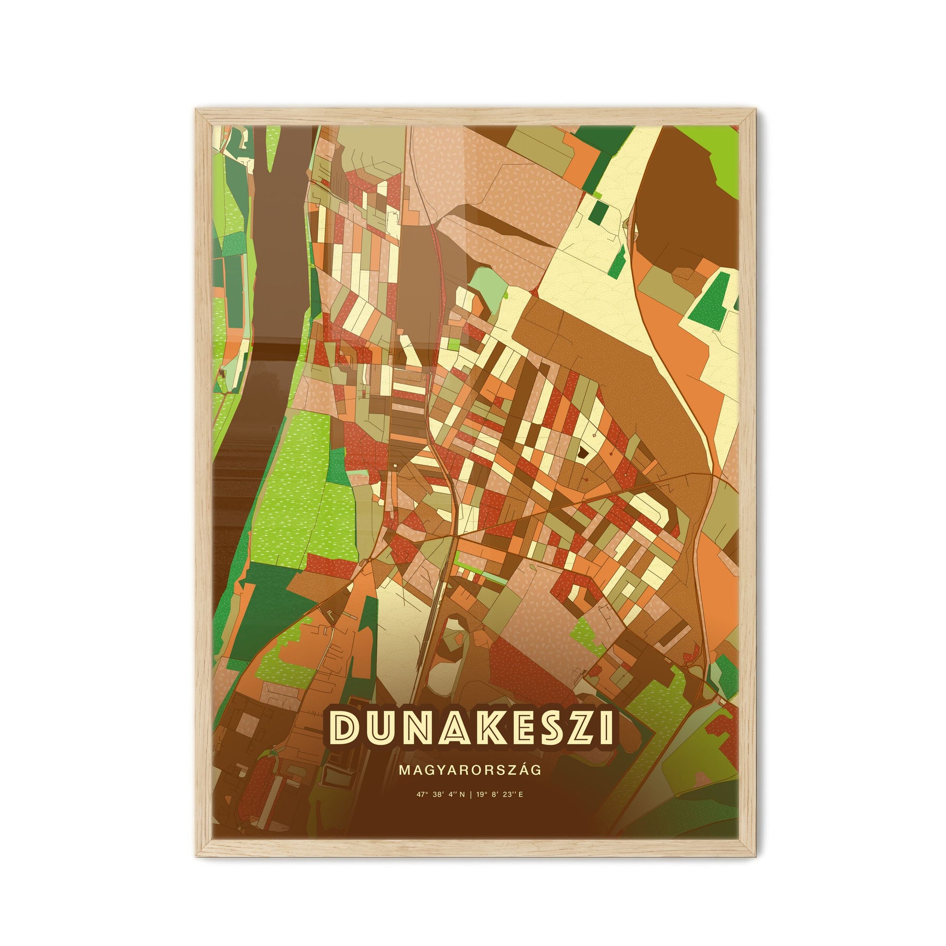 Colorful DUNAKESZI HUNGARY Fine Art Map Farmhouse