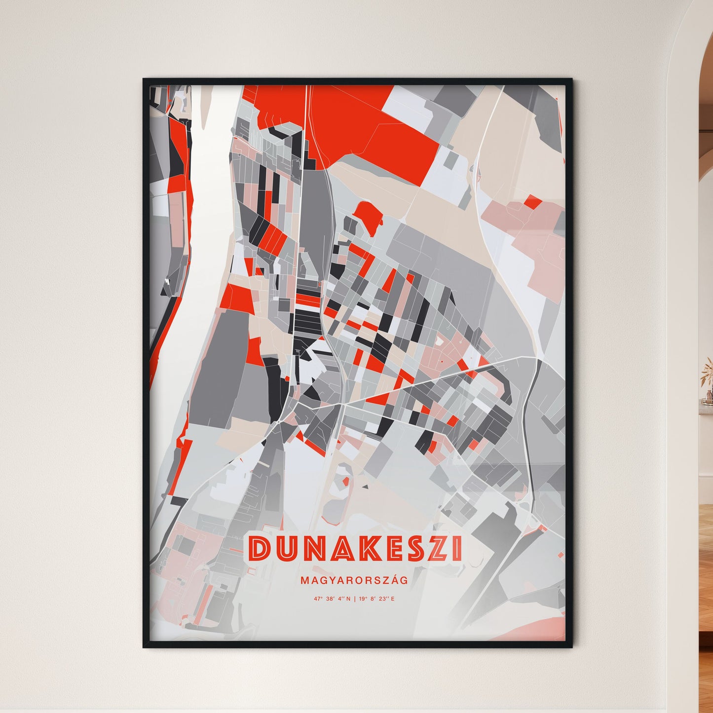 Colorful DUNAKESZI HUNGARY Fine Art Map Modern