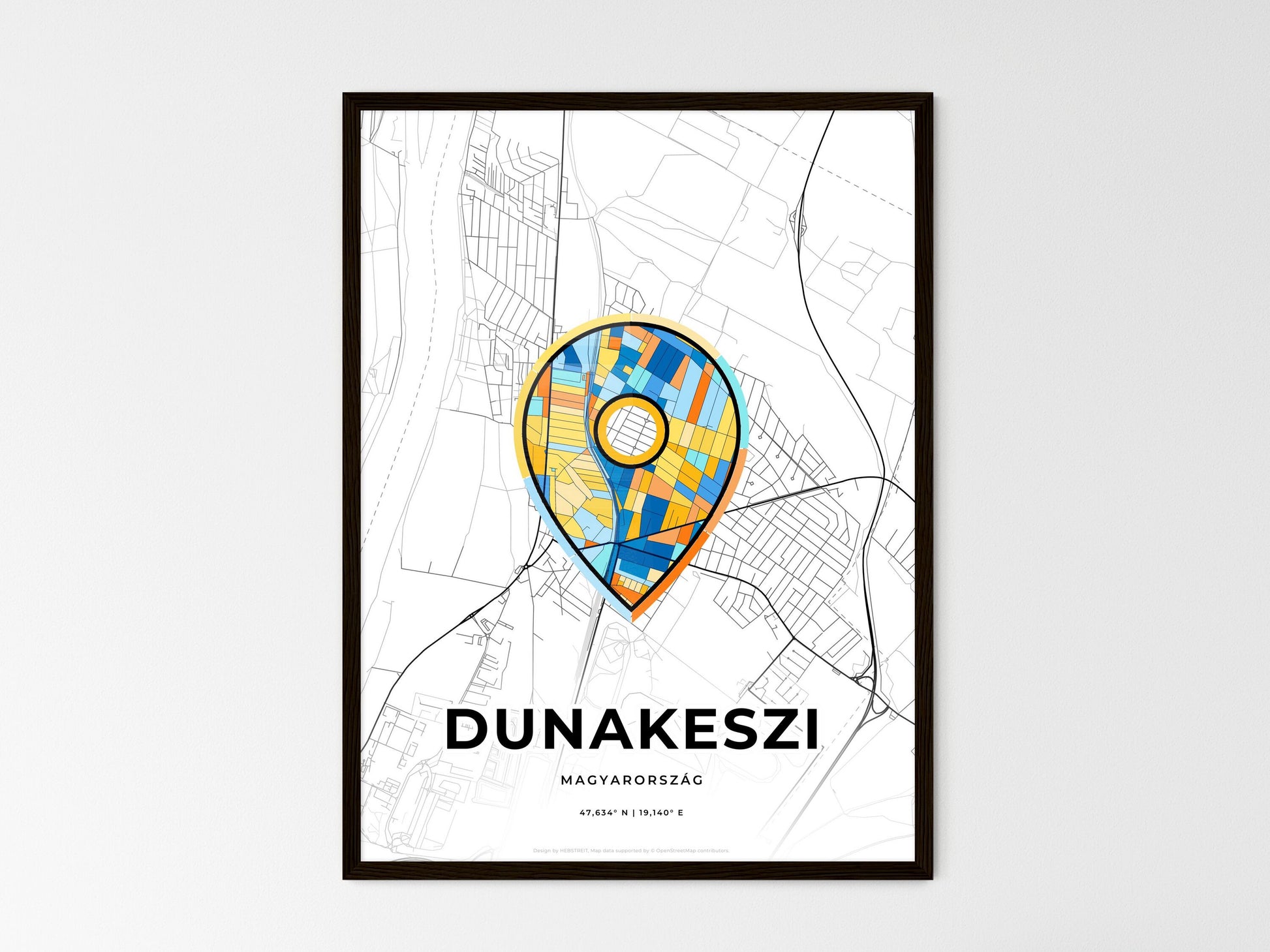 Dunakeszi Hungary wedding art map with pointer icon