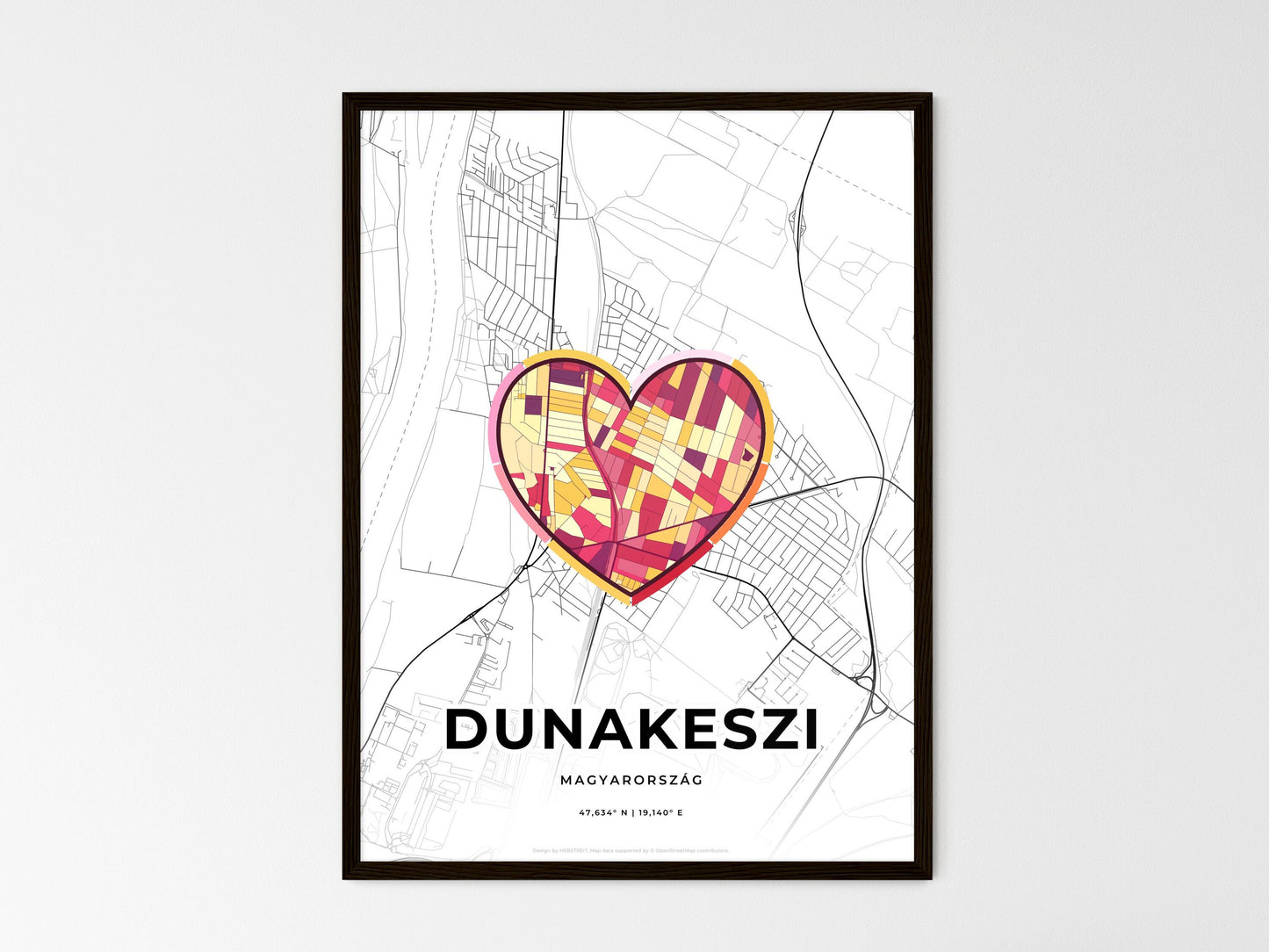 Dunakeszi Hungary wedding art map with heart icon