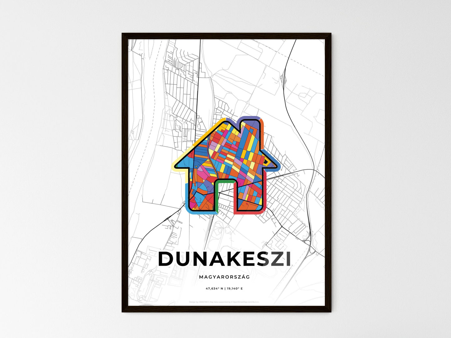 Dunakeszi Hungary wedding art map with home icon