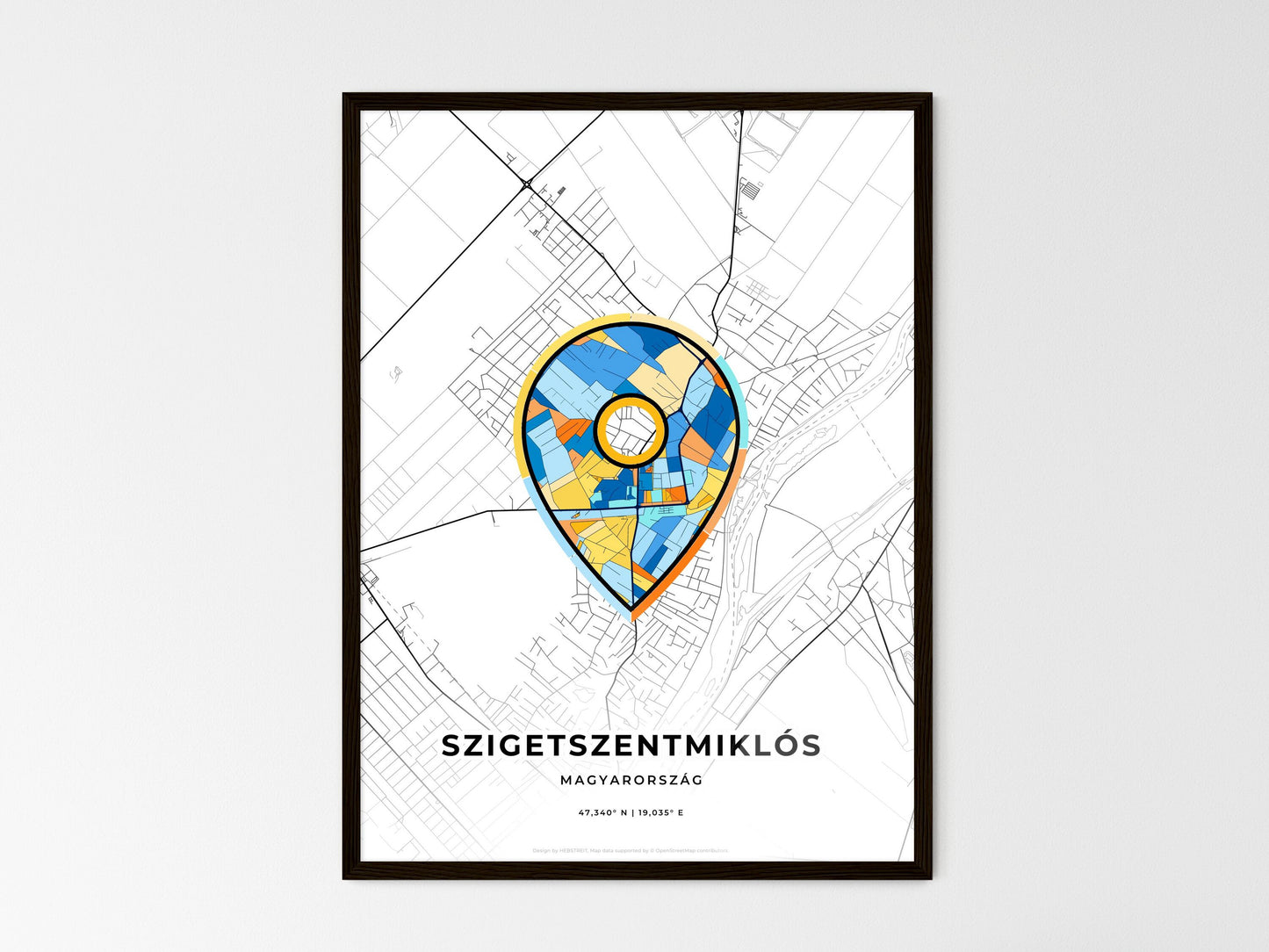 Szigetszentmiklós Hungary wedding art map with pointer icon