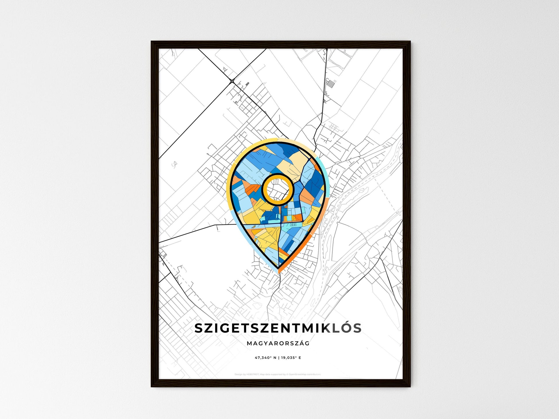 Szigetszentmiklós Hungary wedding art map with pointer icon