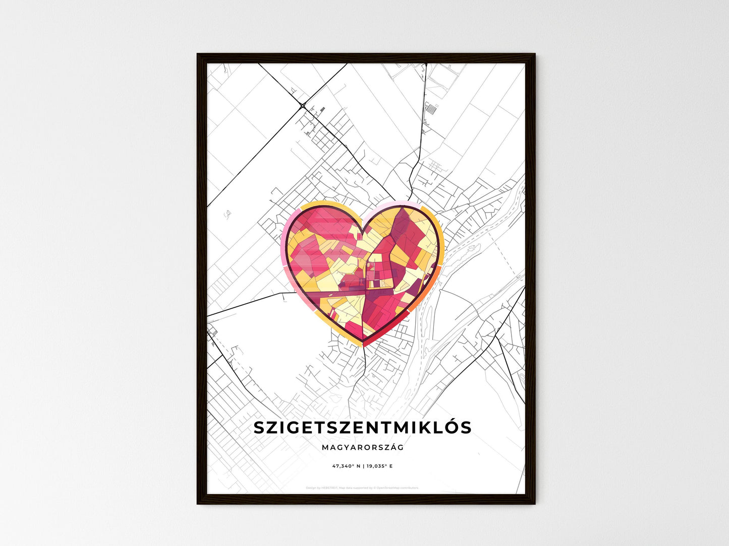 Szigetszentmiklós Hungary wedding art map with heart icon