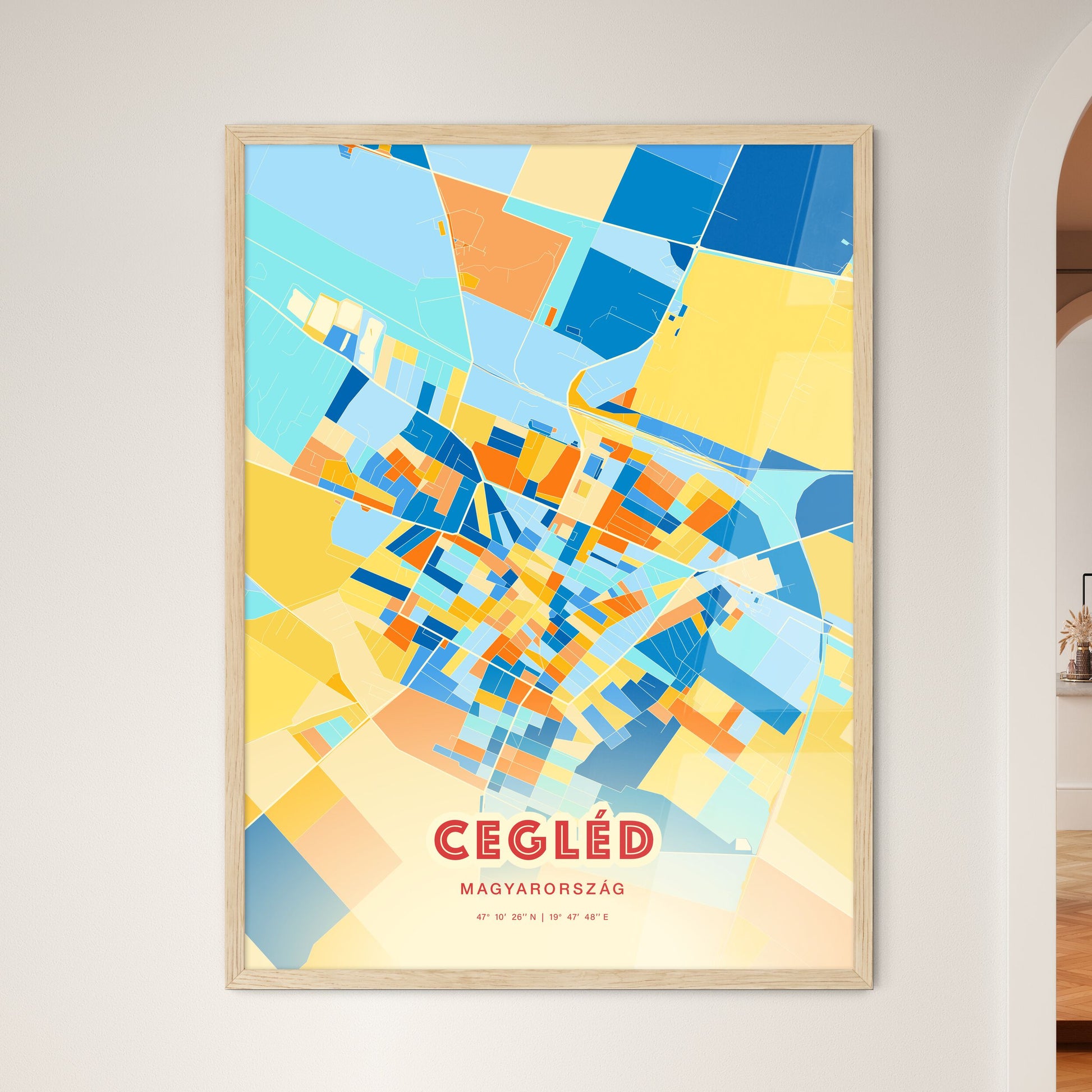 Colorful CEGLÉD HUNGARY Fine Art Map Blue Orange