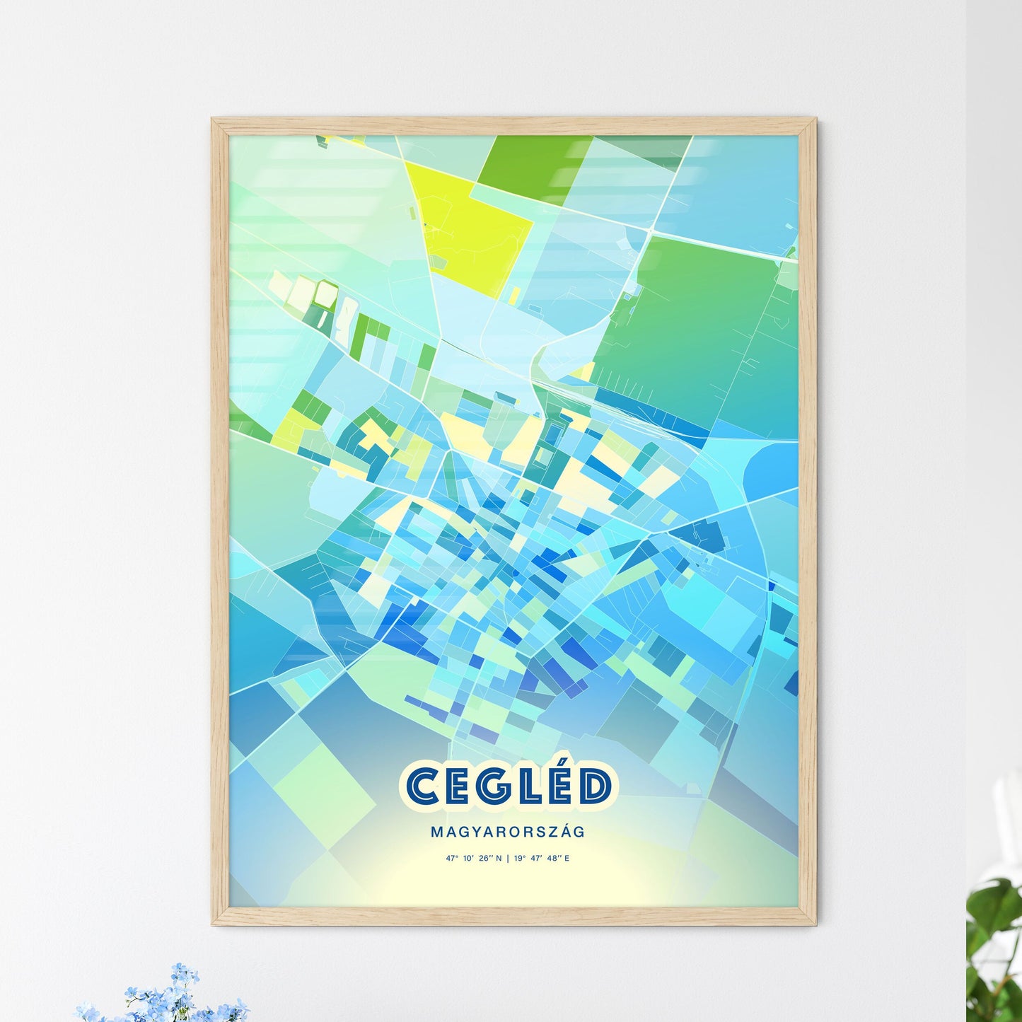 Colorful CEGLÉD HUNGARY Fine Art Map Cool Blue