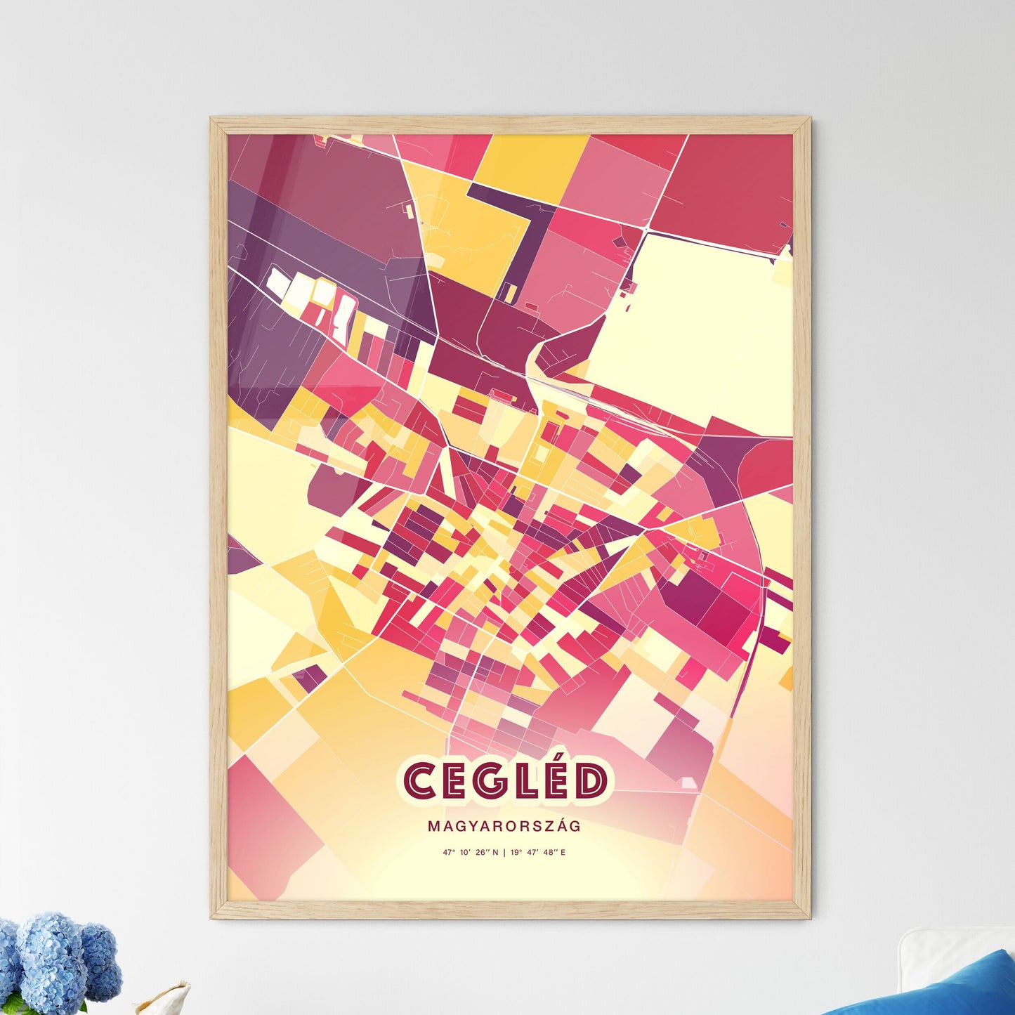 Colorful CEGLÉD HUNGARY Fine Art Map Hot Red