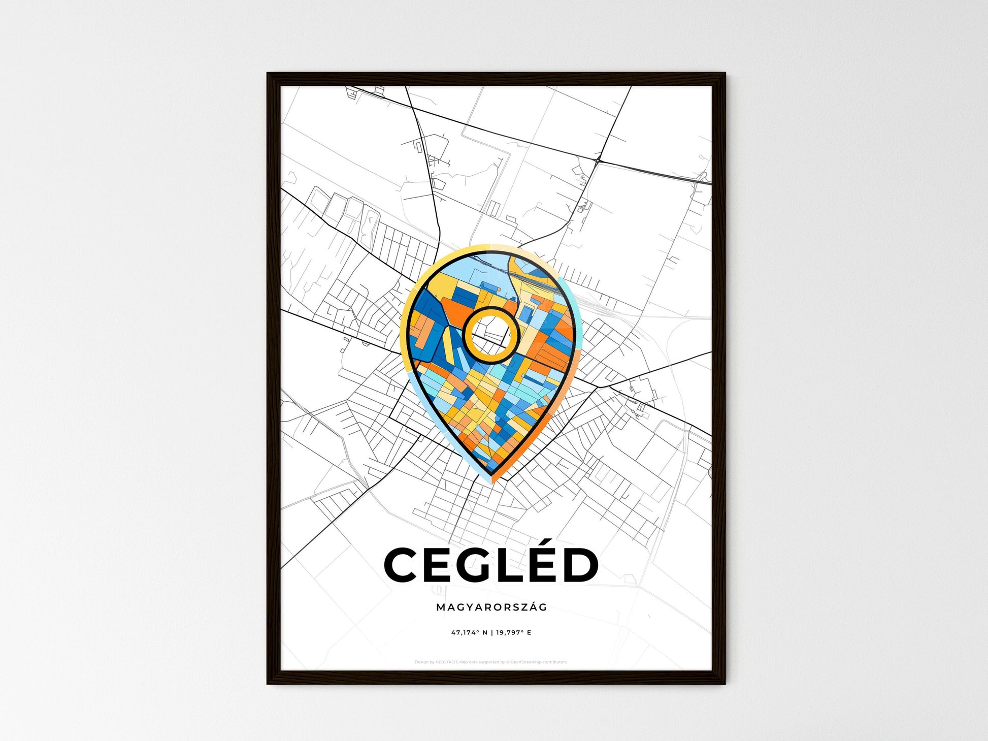 Cegléd Hungary wedding art map with pointer icon
