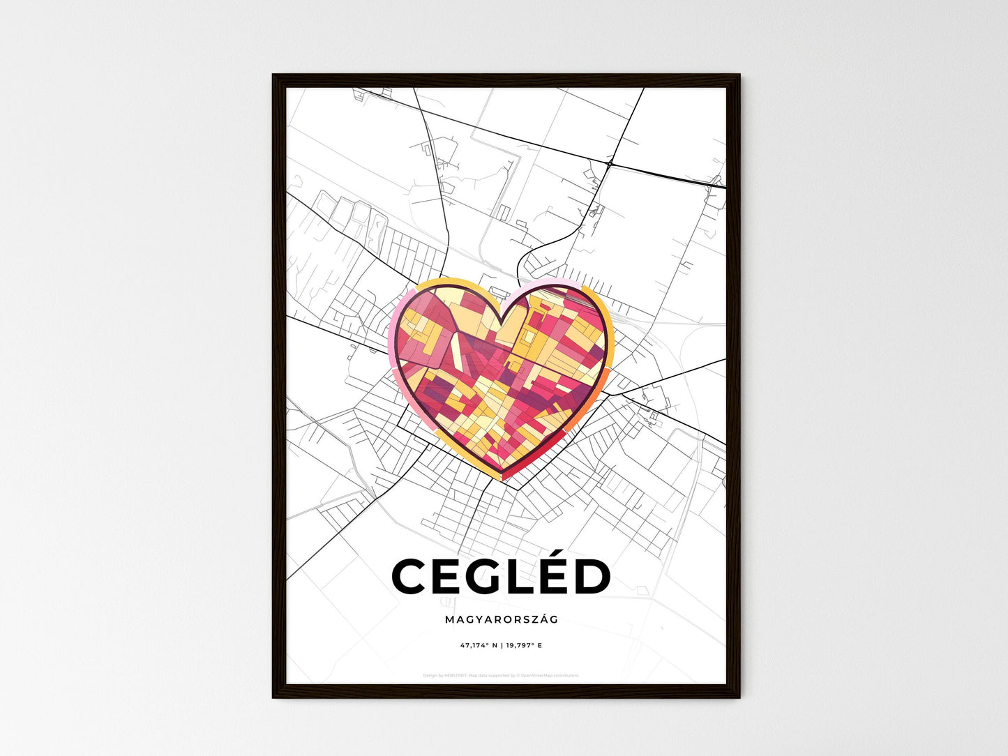 Cegléd Hungary wedding art map with heart icon