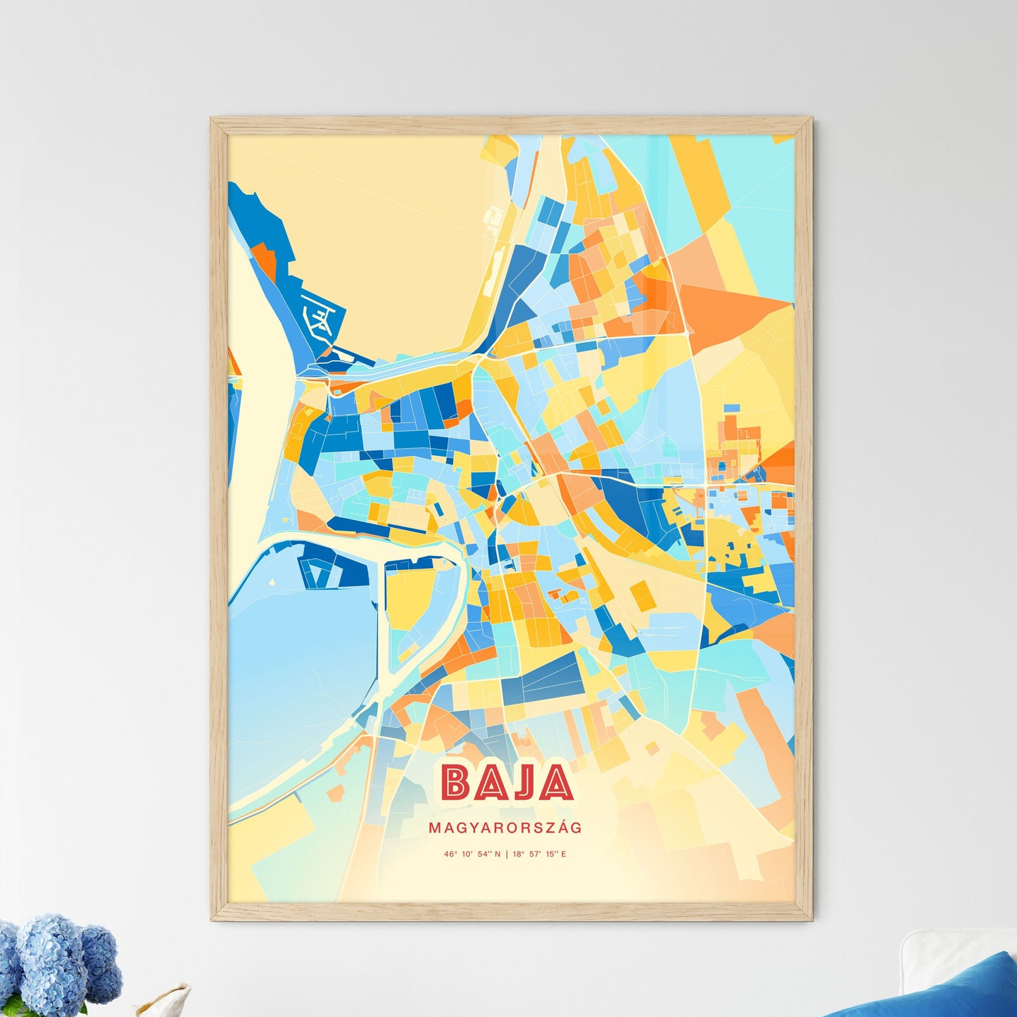 Colorful BAJA HUNGARY Fine Art Map Blue Orange