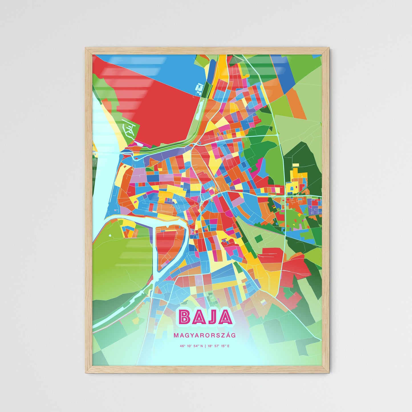 Colorful BAJA HUNGARY Fine Art Map Crazy Colors