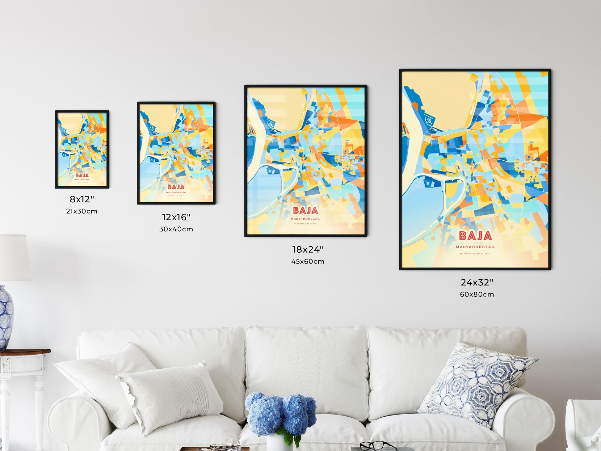 Colorful BAJA HUNGARY Fine Art Map Blue Orange